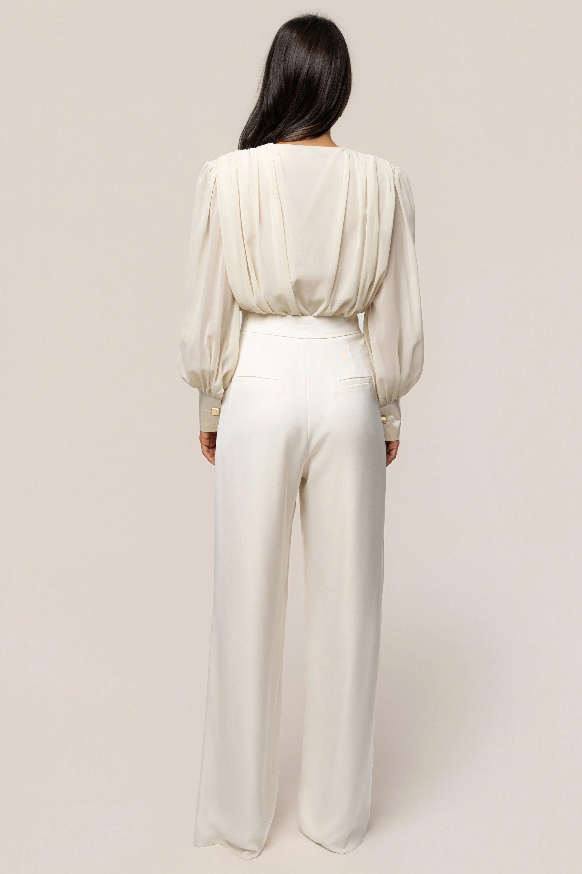Ivory Refined Pleated Chiffon Top JLUXLABEL