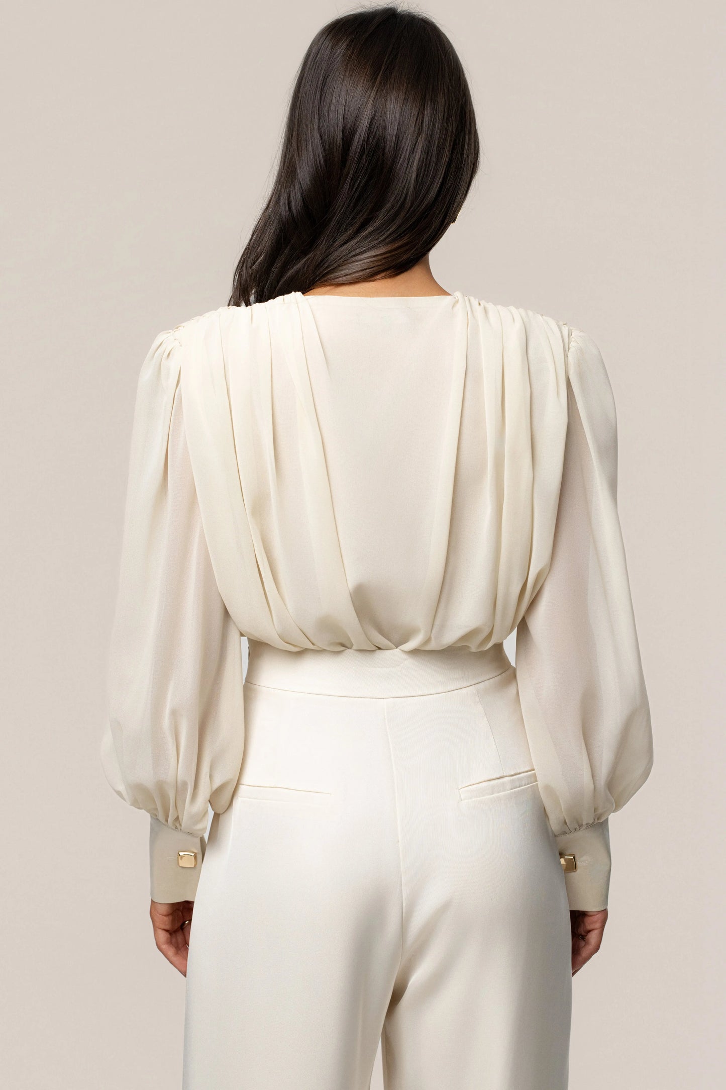 Ivory Refined Pleated Chiffon Top JLUXLABEL
