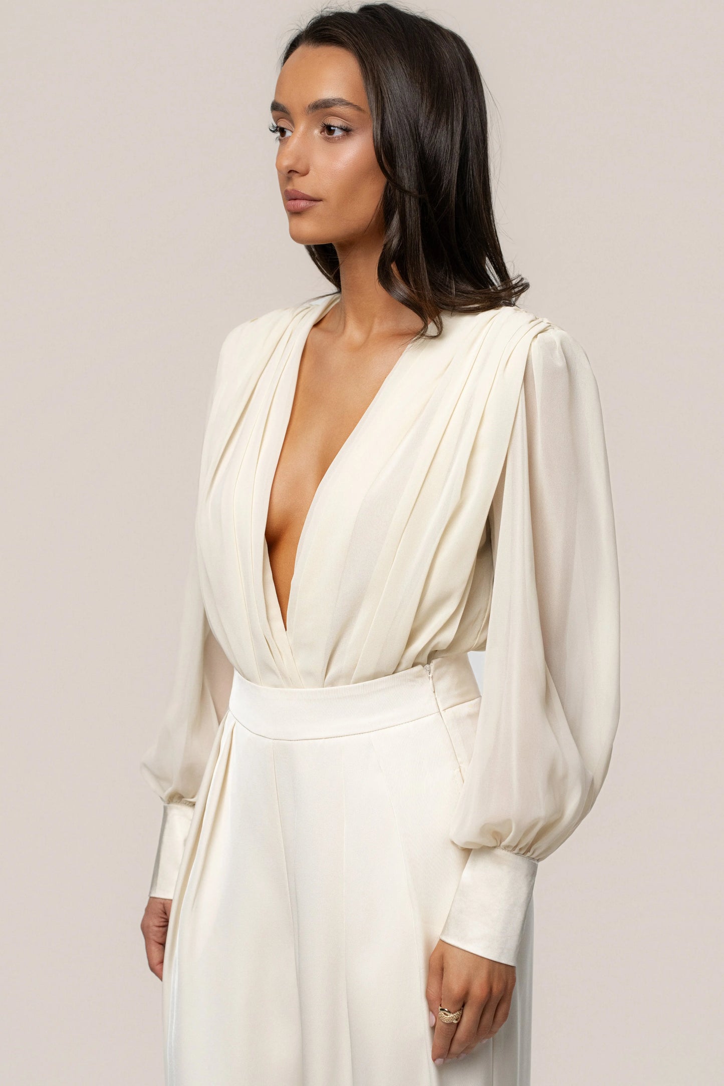 Ivory Refined Pleated Chiffon Top JLUXLABEL