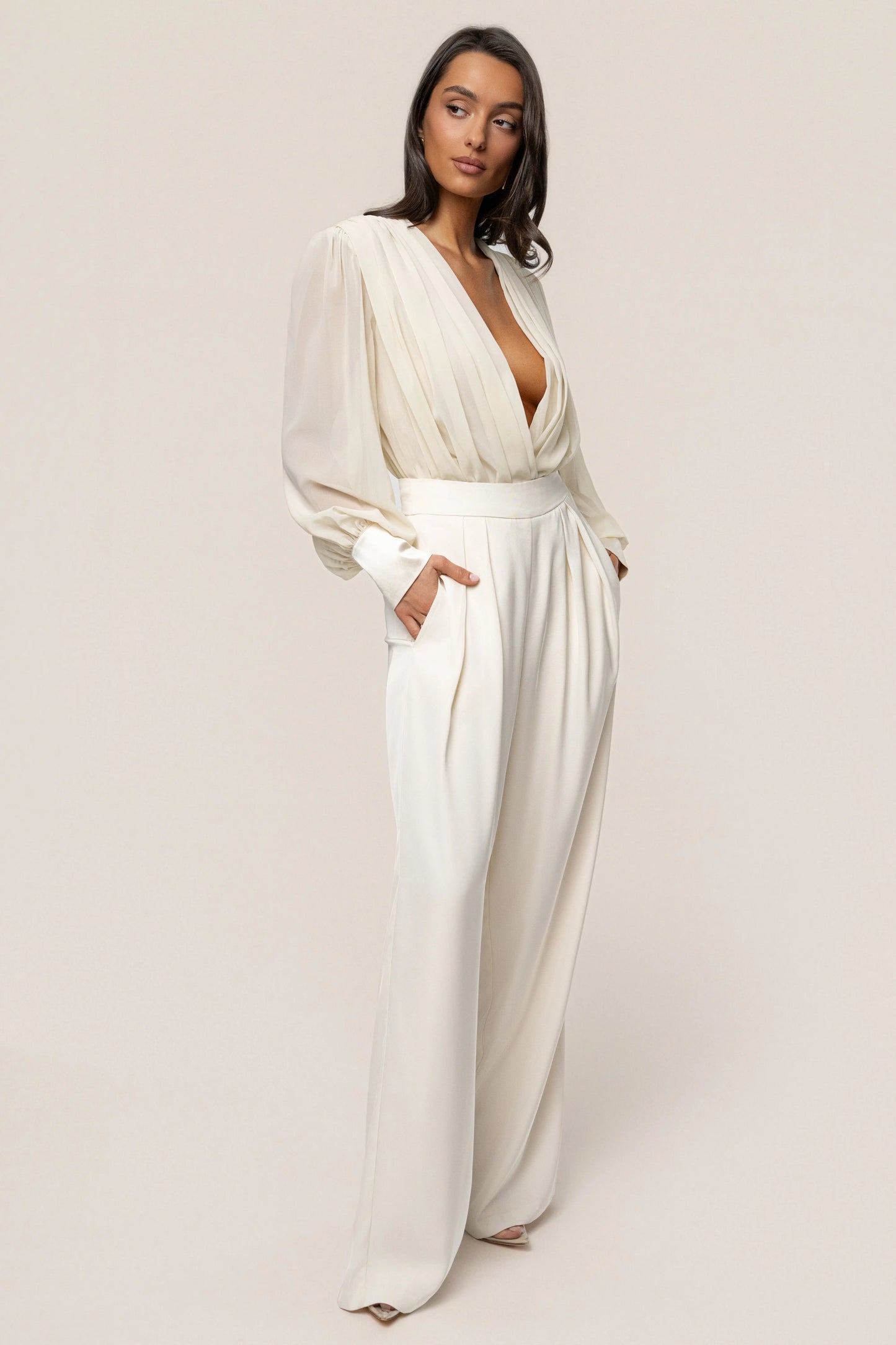 Ivory Refined Pleated Chiffon Top JLUXLABEL