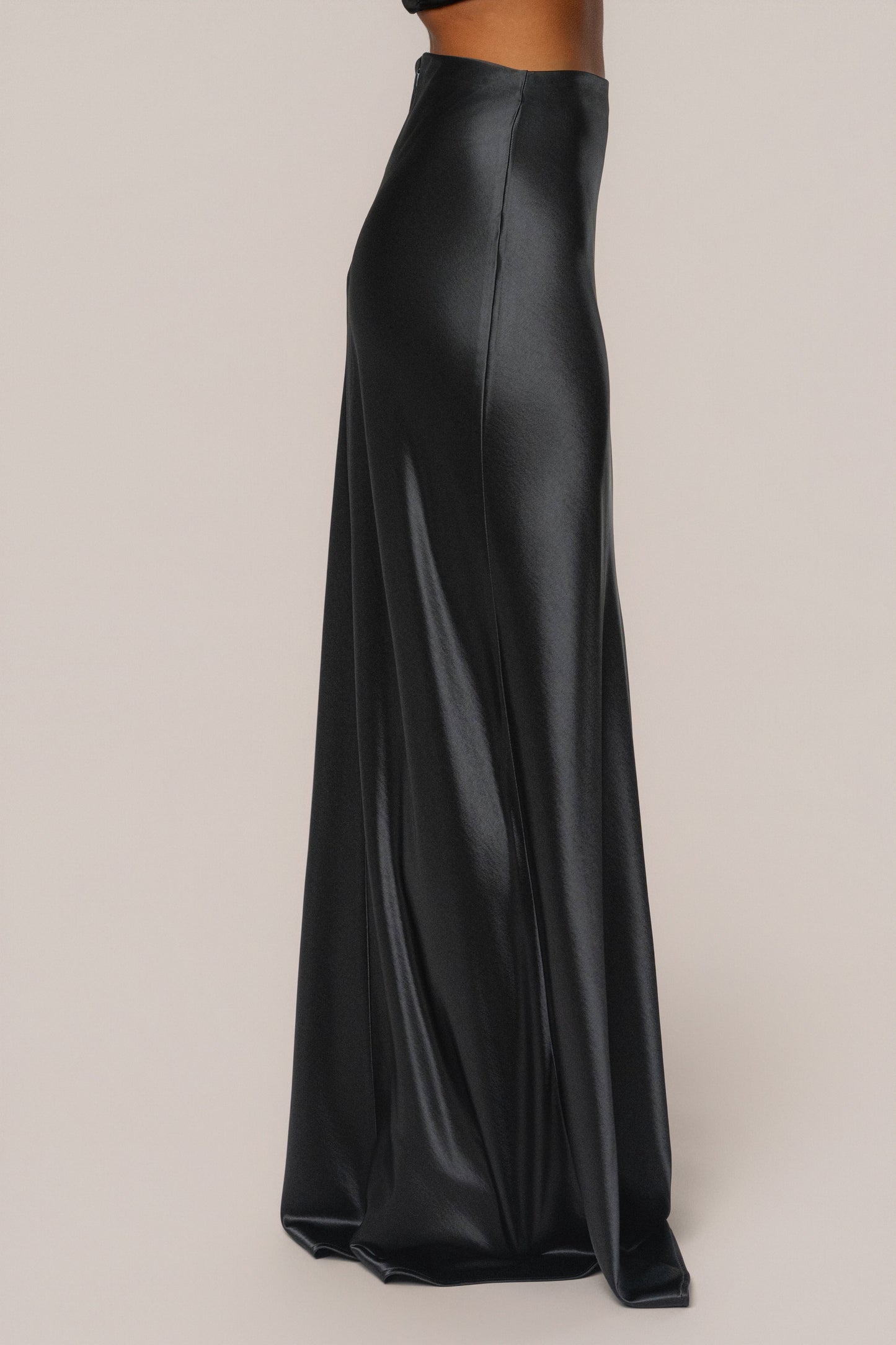Black Tradition Satin Maxi Skirt JLUXLABEL