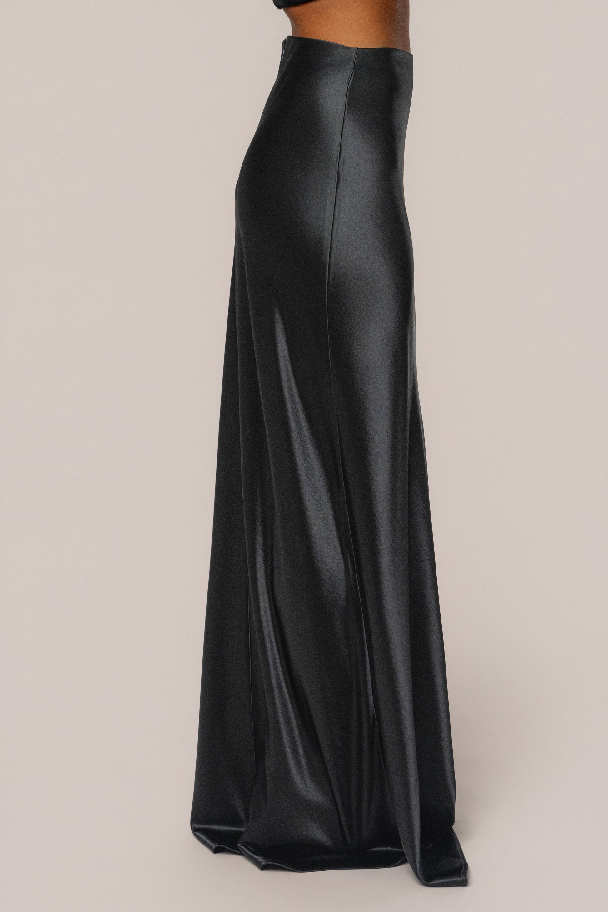 Black Tradition Satin Maxi Skirt JLUXLABEL
