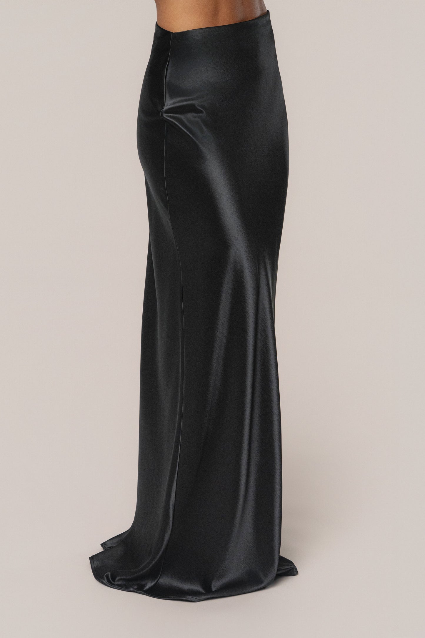 Black Tradition Satin Maxi Skirt JLUXLABEL