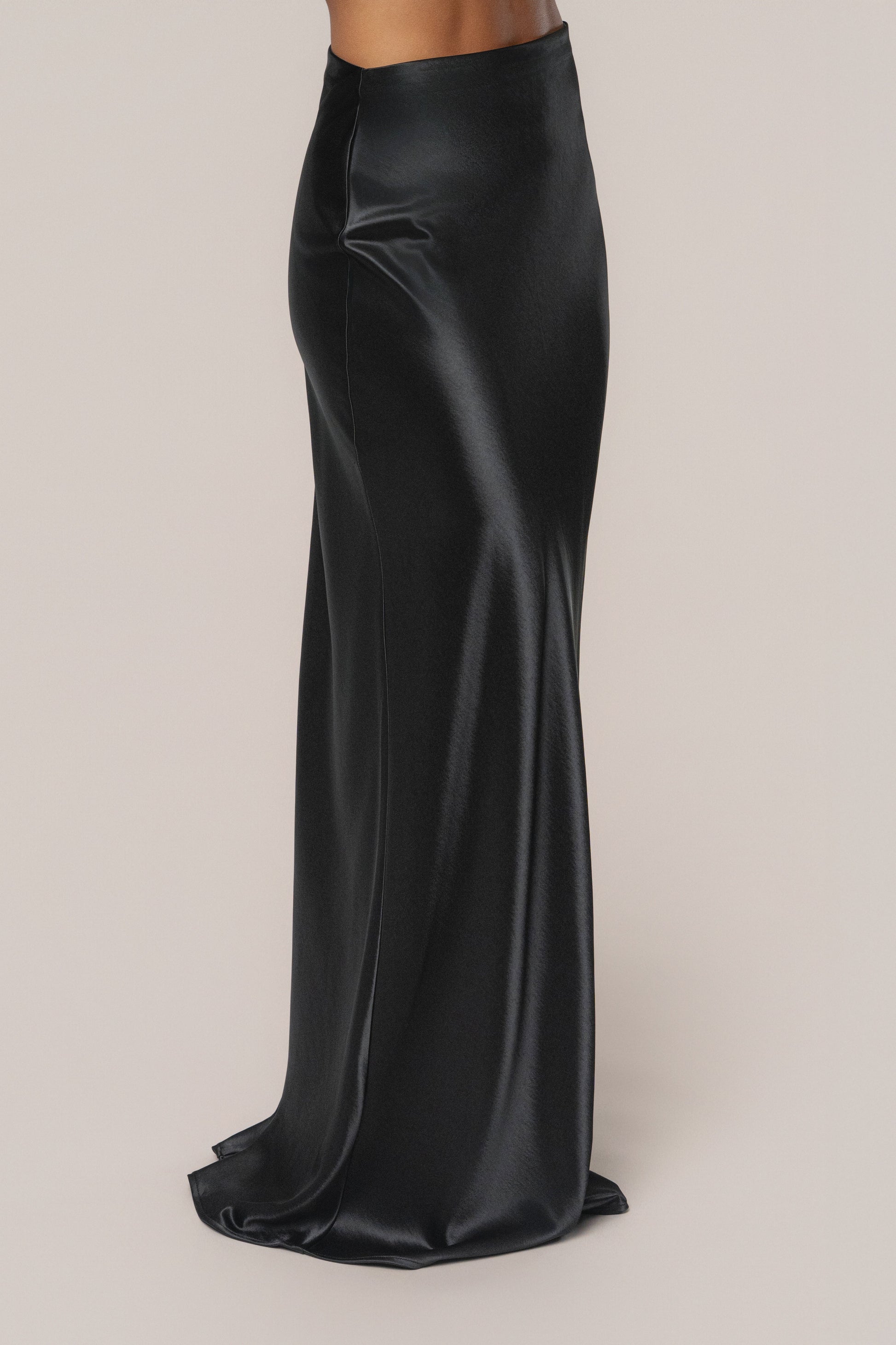 Black Tradition Satin Maxi Skirt JLUXLABEL