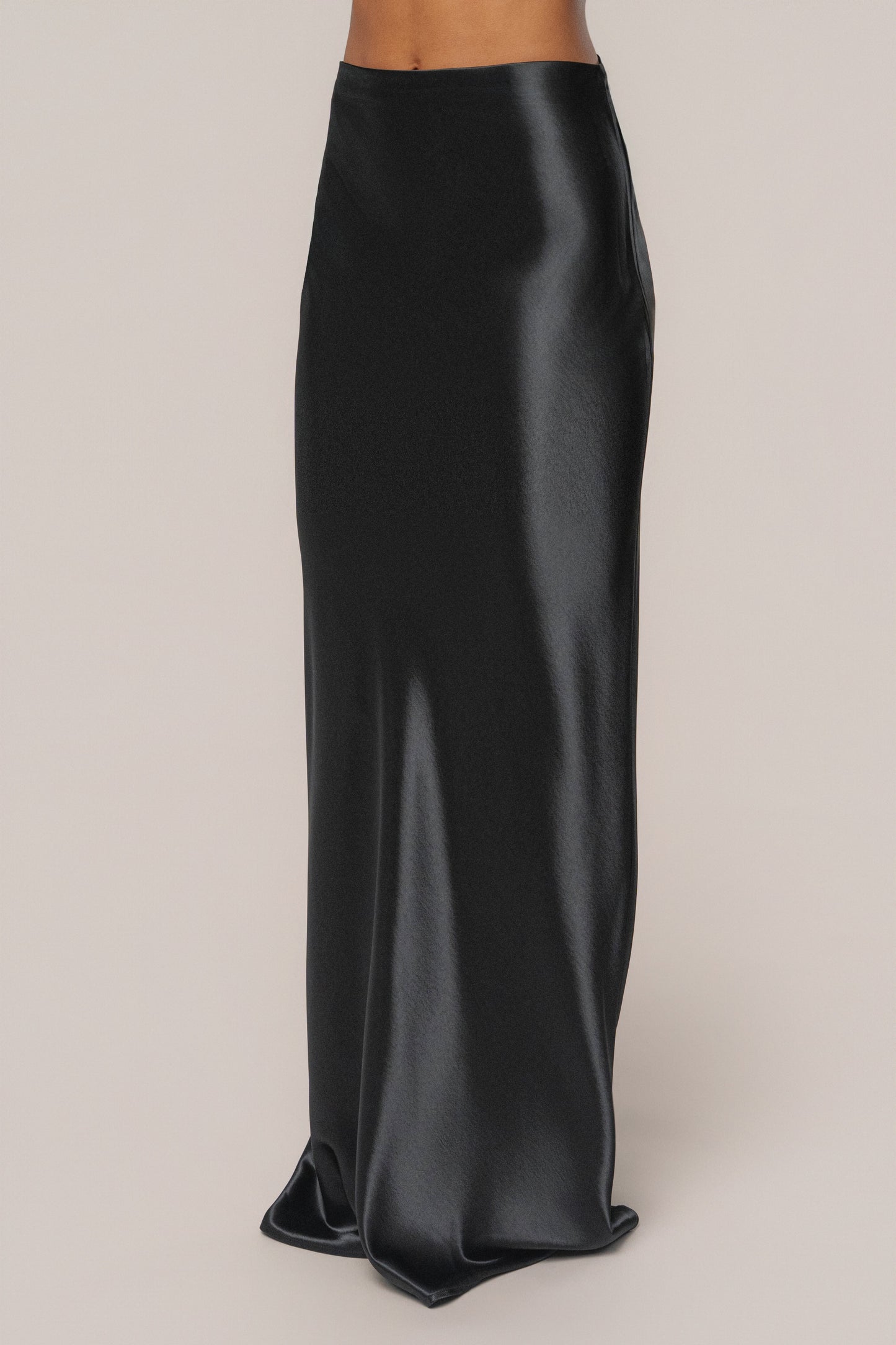 Black Tradition Satin Maxi Skirt JLUXLABEL