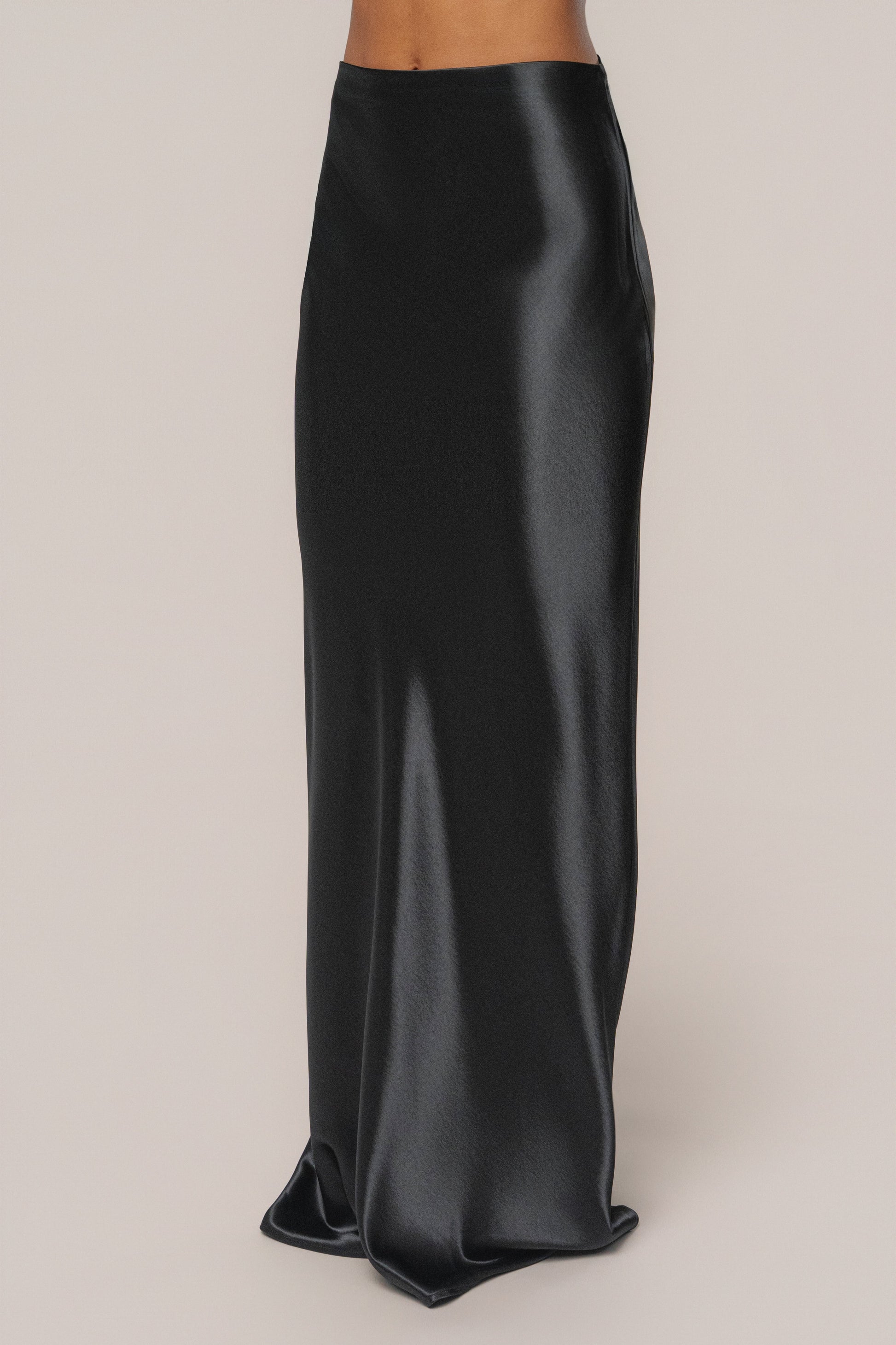 Black Tradition Satin Maxi Skirt JLUXLABEL