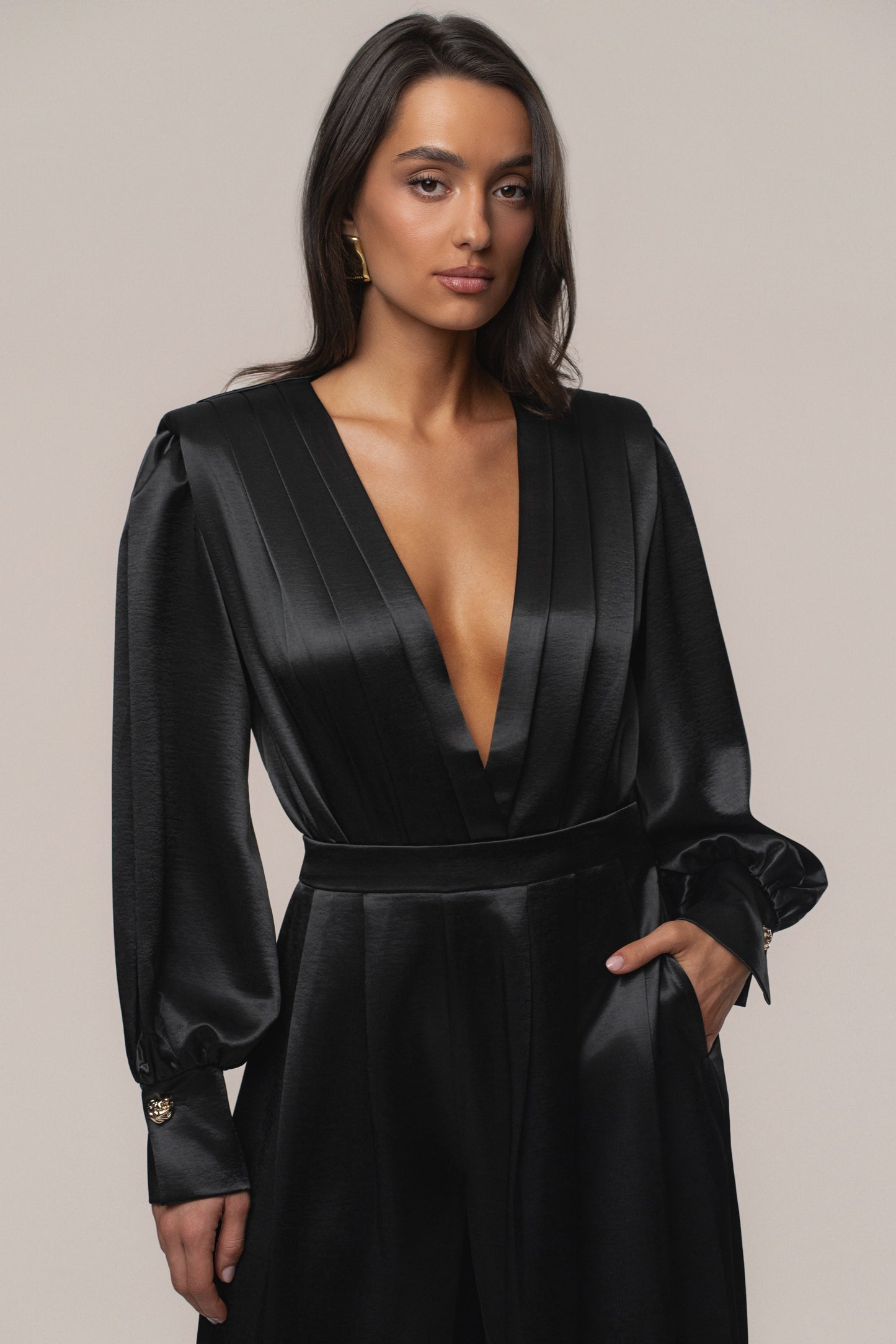 Black Satin Bliss Pleated Pant