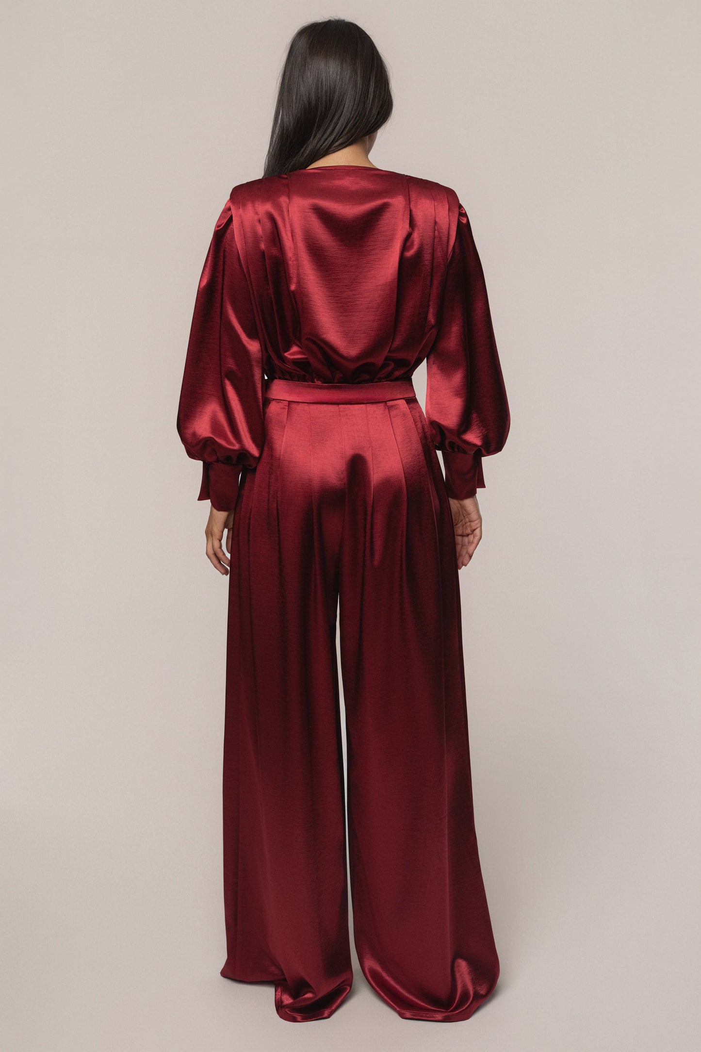 Burgundy Satin Bliss Pleated Pant