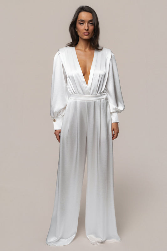 White Satin Bliss Pleated Pant
