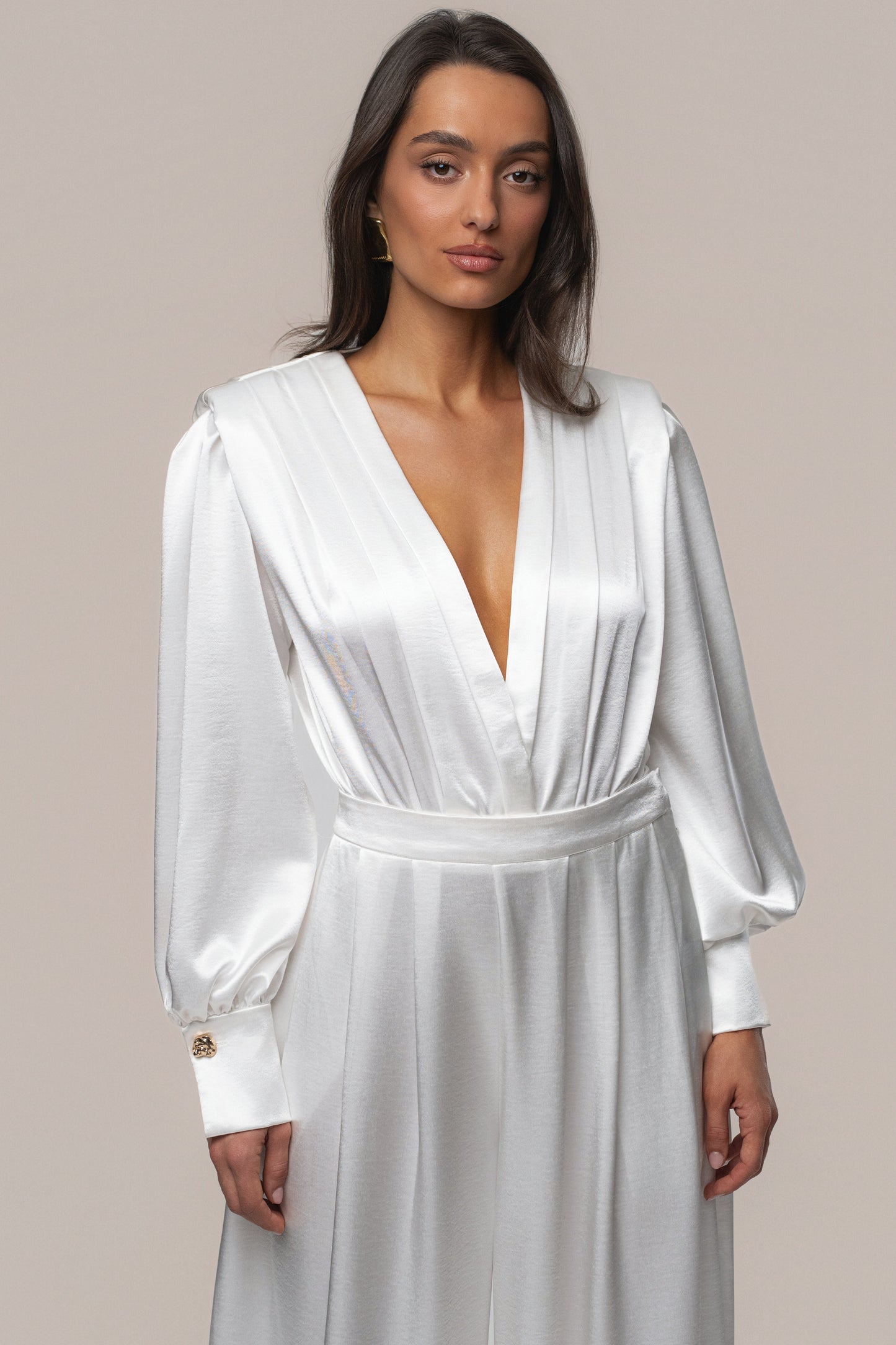 White Satin Bliss Pleated Pant