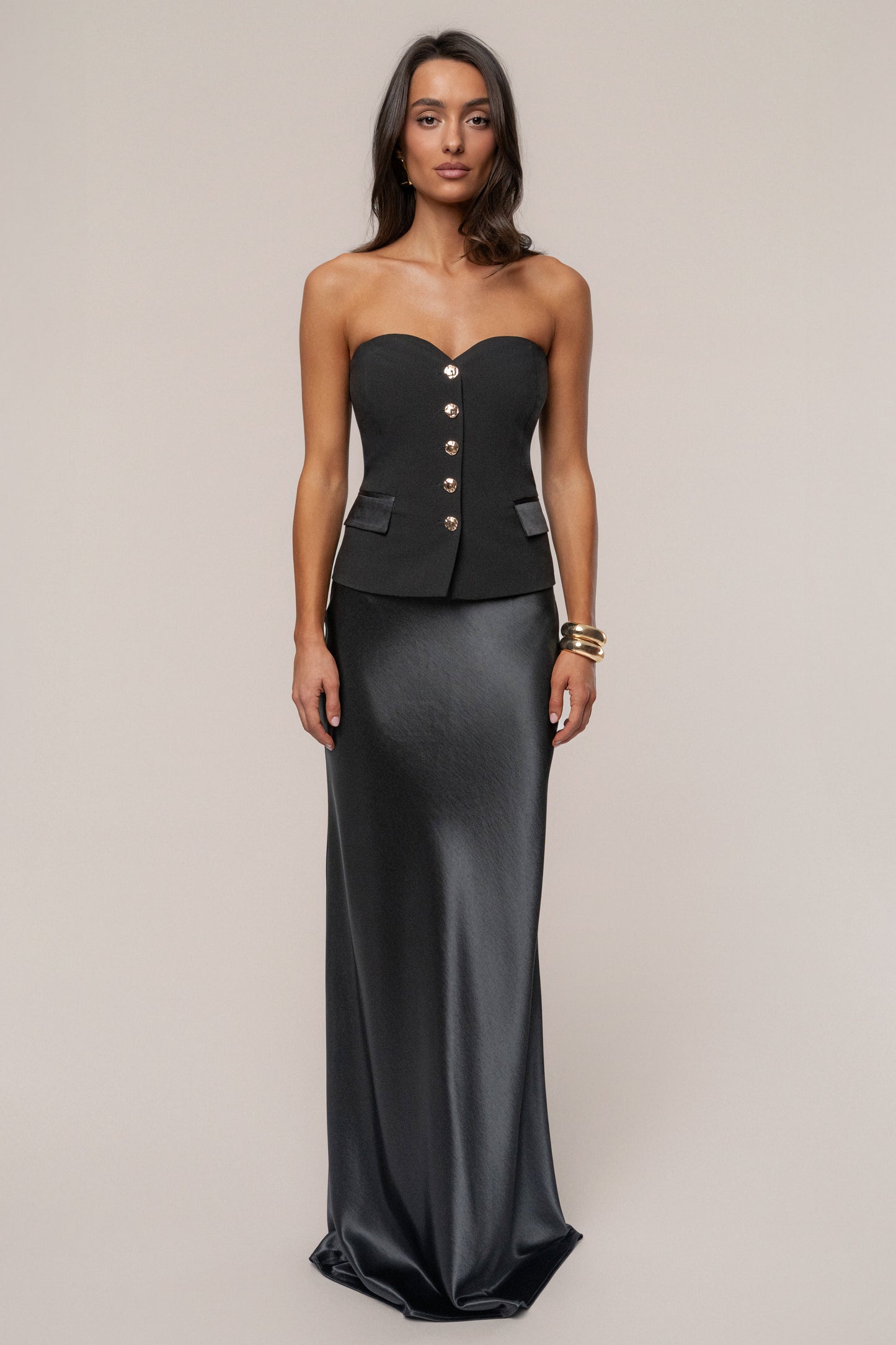 Black Button Front Vest JLUXLABEL