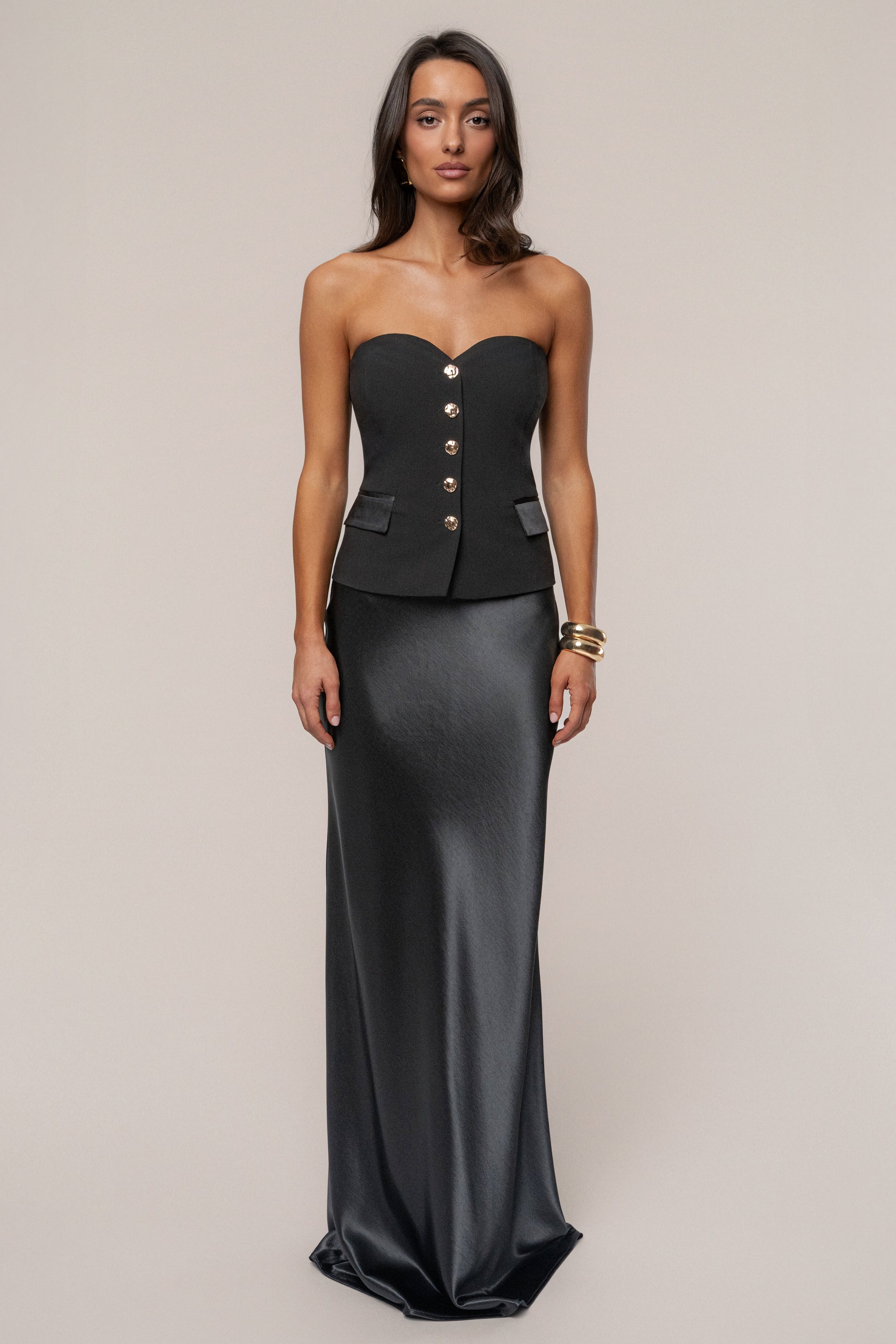 Black Button Front Vest JLUXLABEL