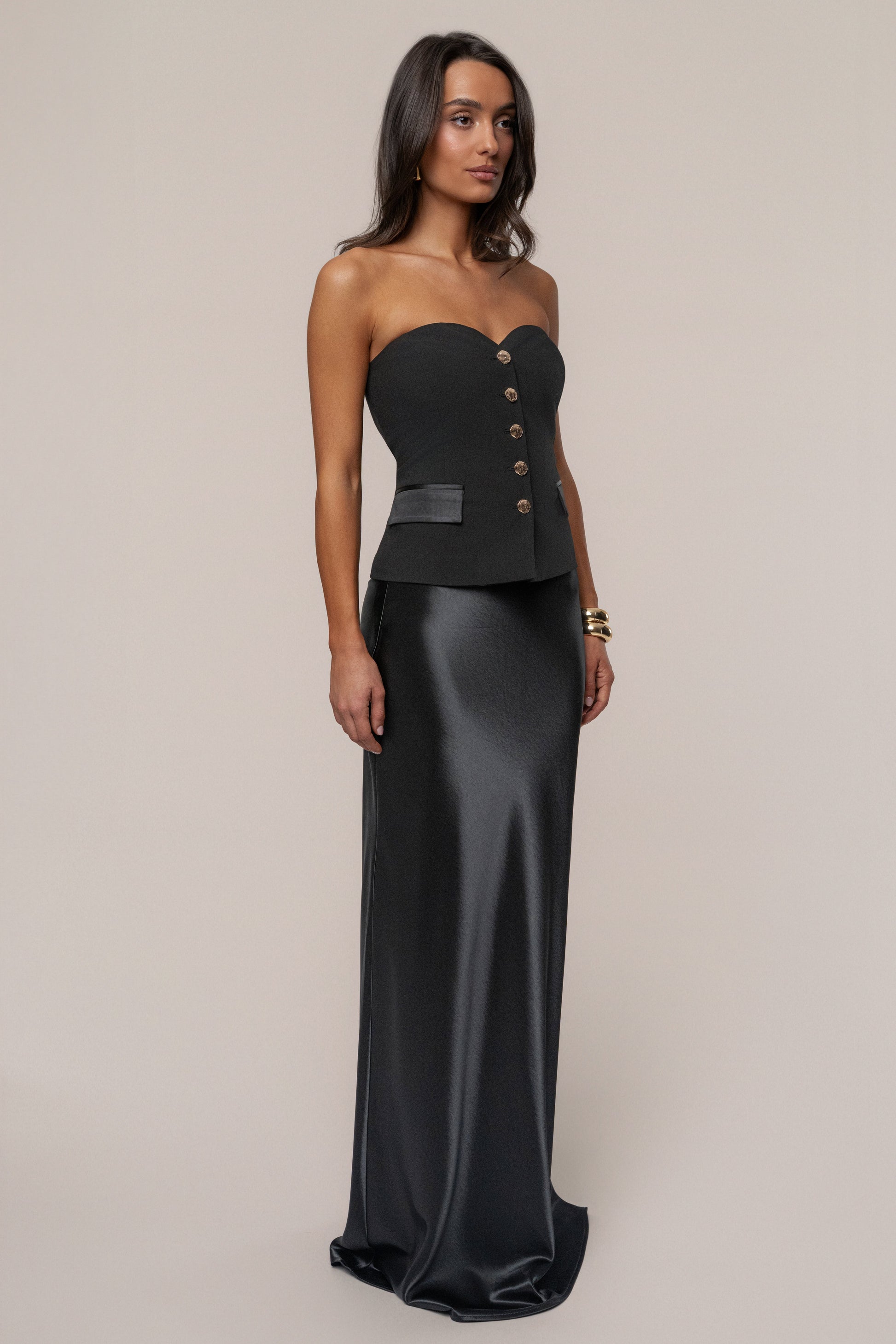 Black Tradition Satin Maxi Skirt JLUXLABEL