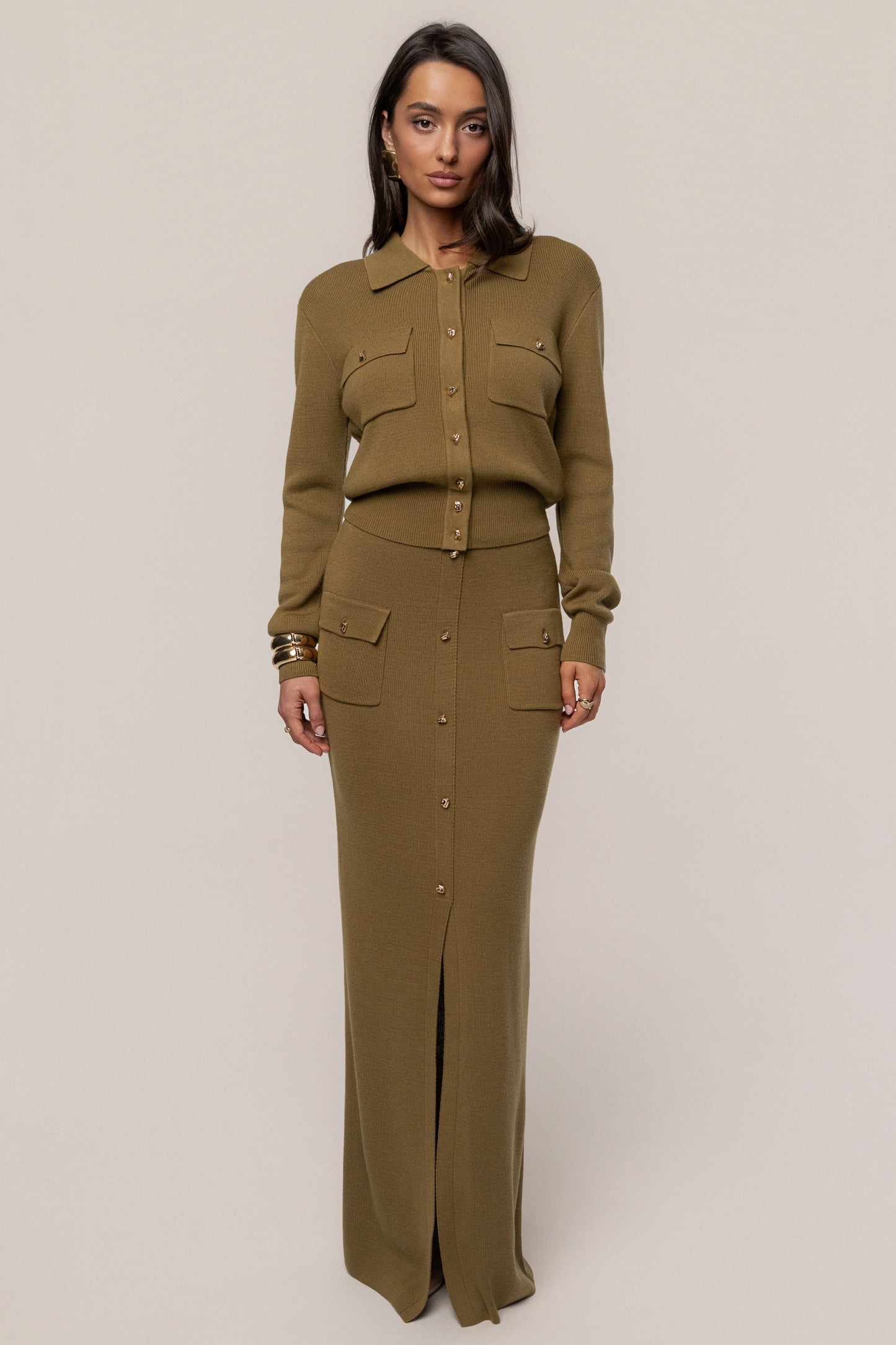 Olive Fall Bliss Maxi Skirt