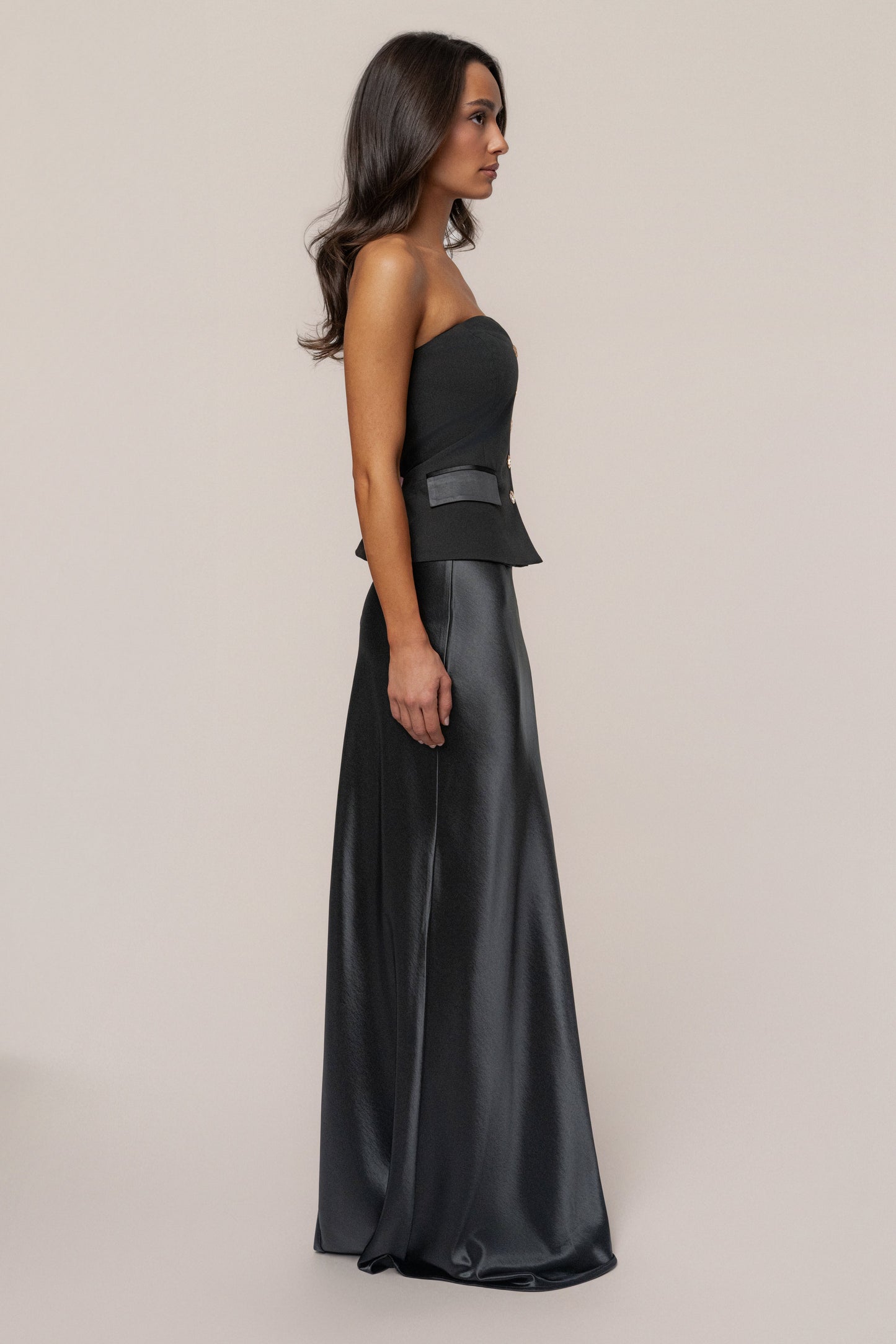 Black Tradition Satin Maxi Skirt JLUXLABEL