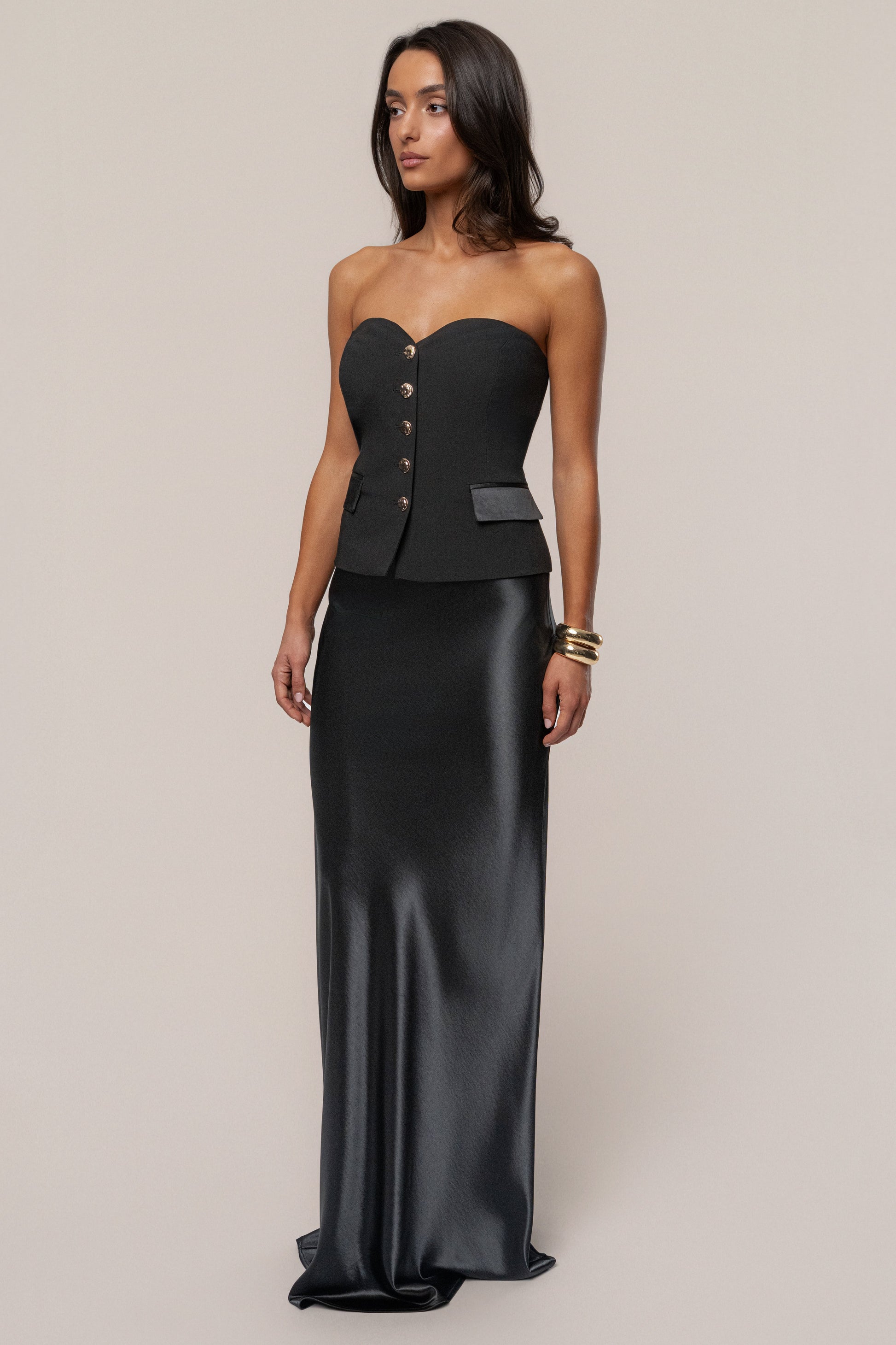 Black Tradition Satin Maxi Skirt JLUXLABEL