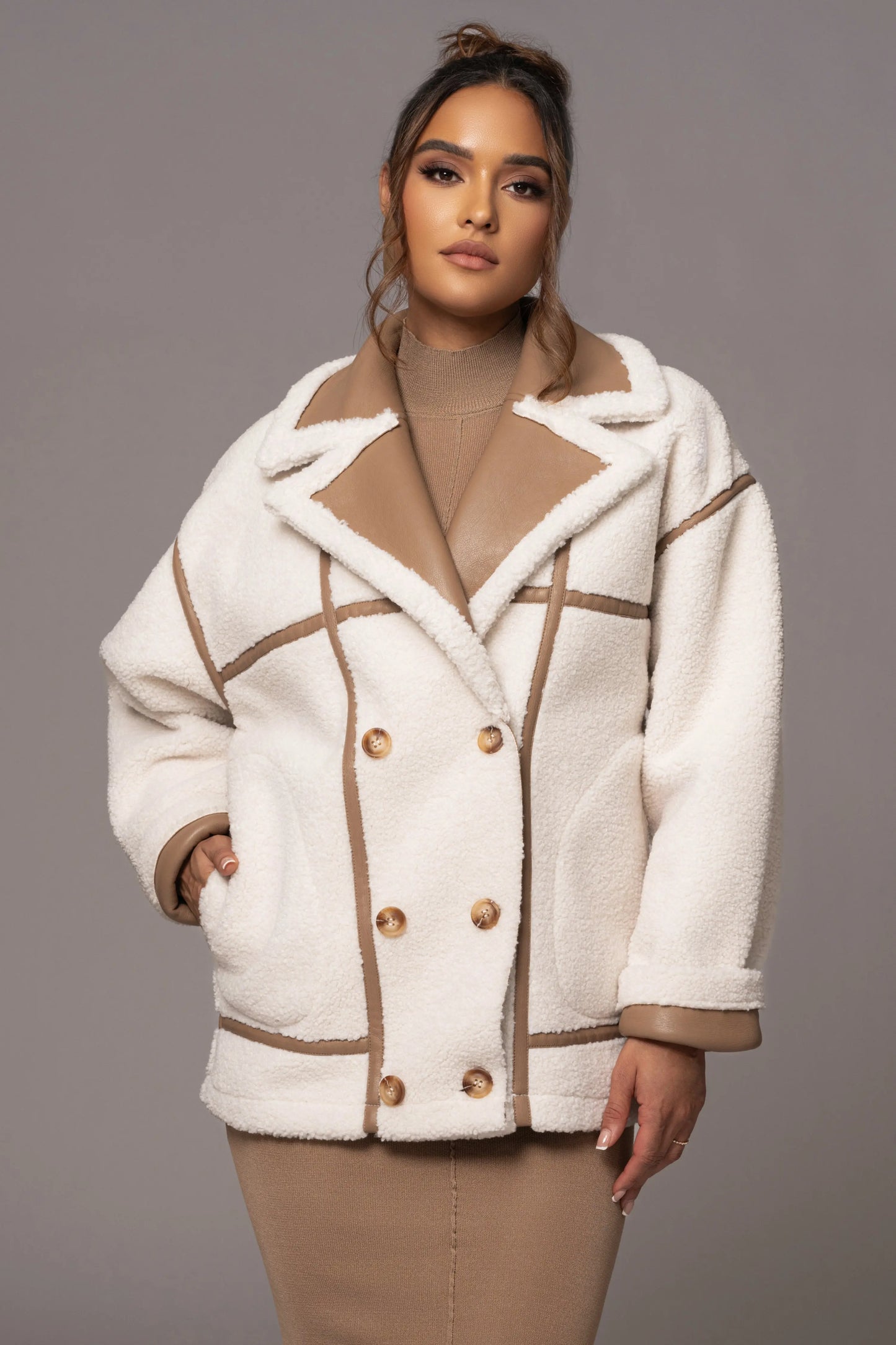 Tan Never Settle Reversible Teddy Jacket JLUXLABEL