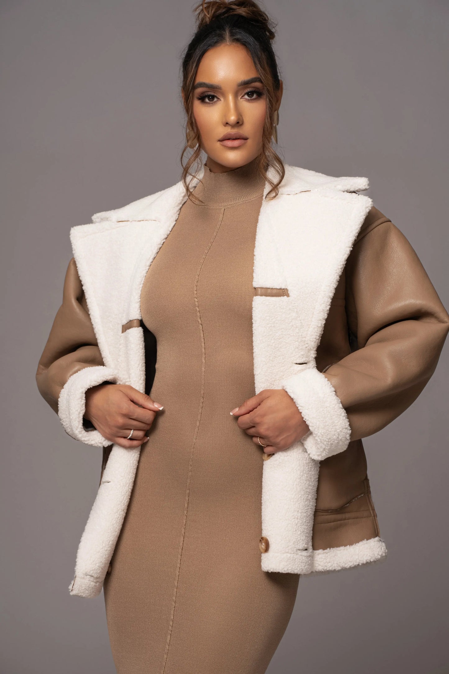 Tan Never Settle Reversible Teddy Jacket JLUXLABEL