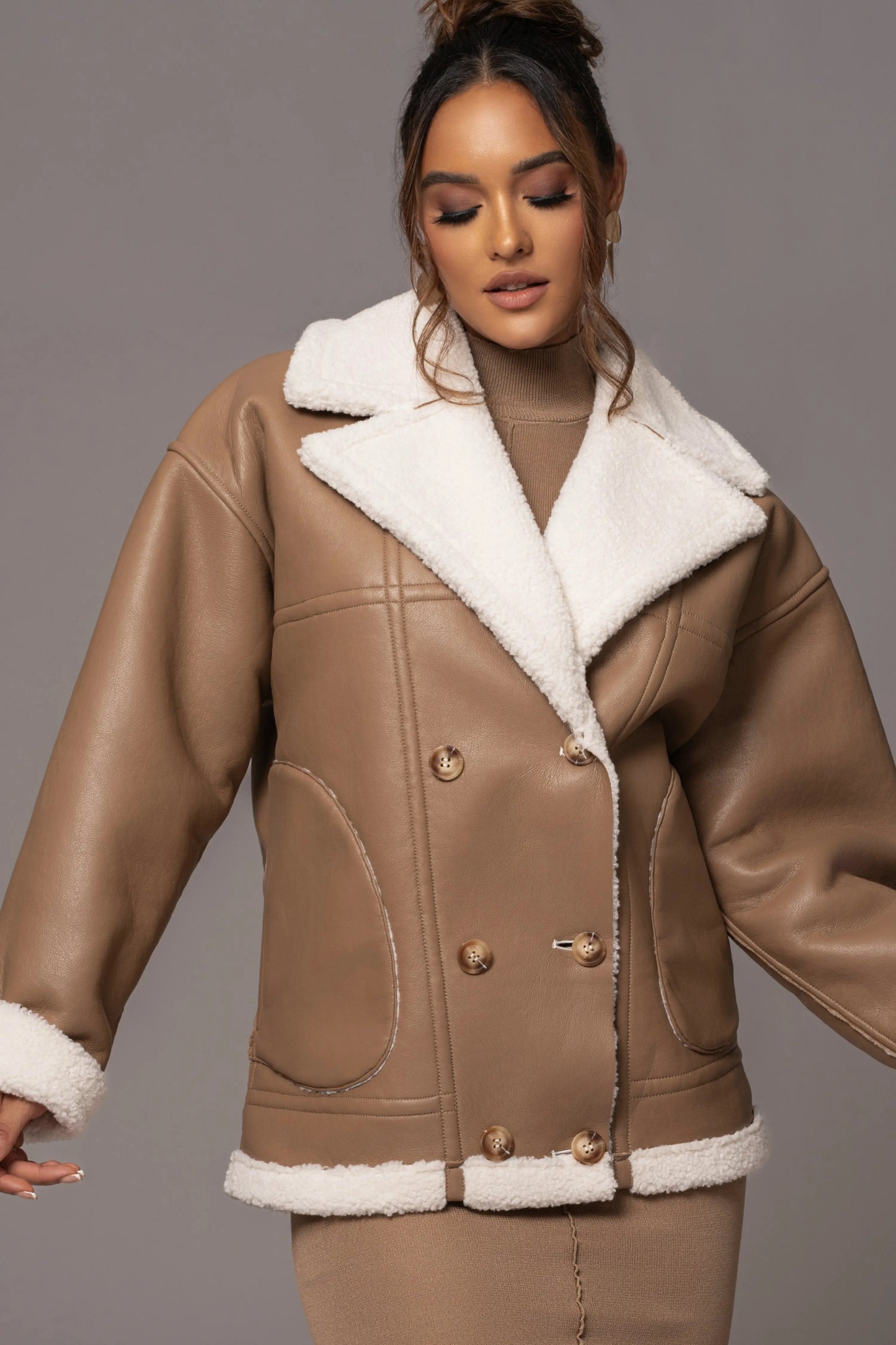 Tan Never Settle Reversible Teddy Jacket JLUXLABEL