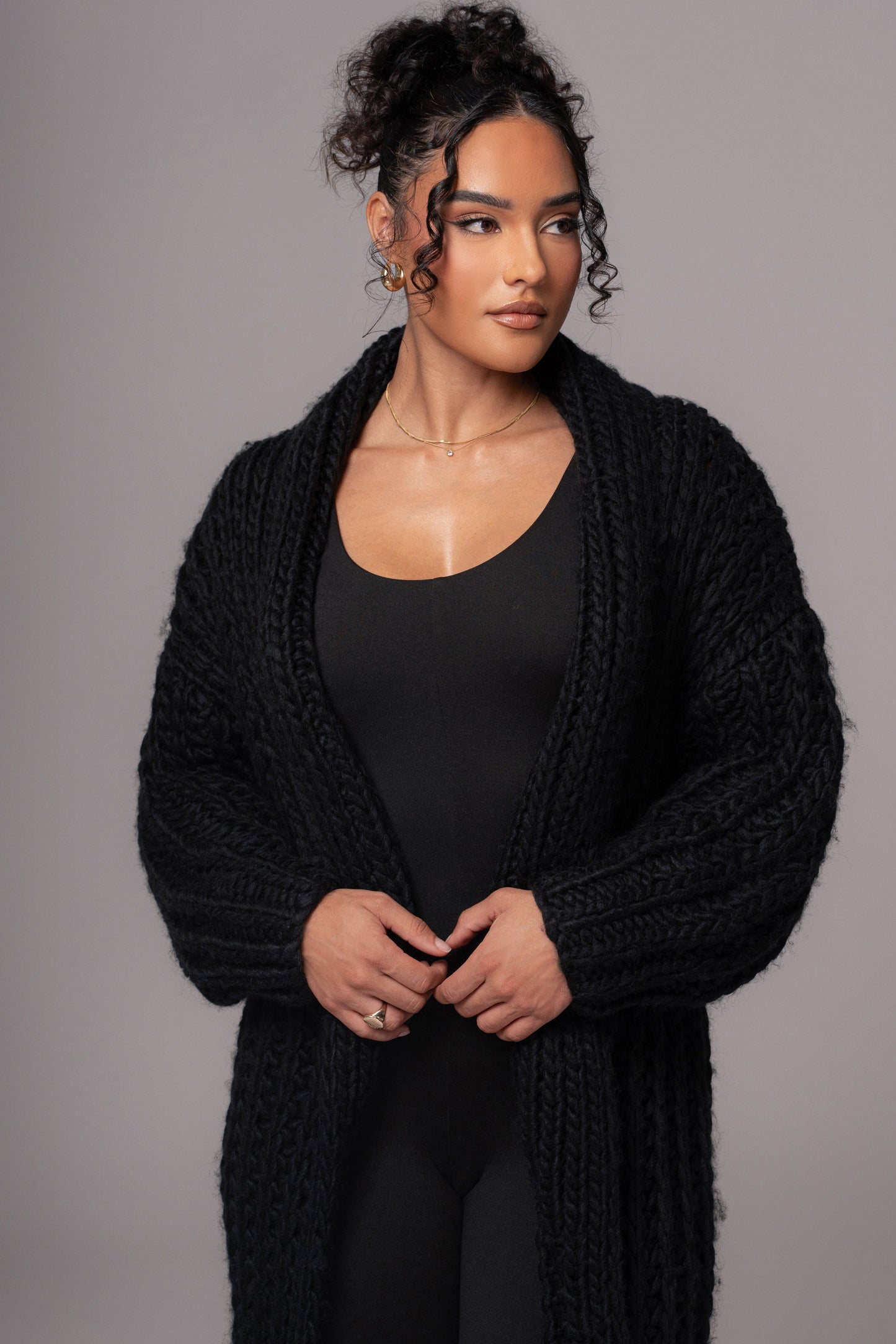Black Hold Me Close Shawl Collar Cardigan JLUXLABEL