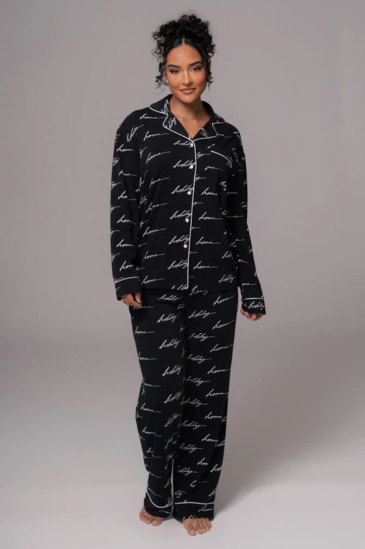 Black Home For The Holidays Adult Pajama Set JLUXLABEL