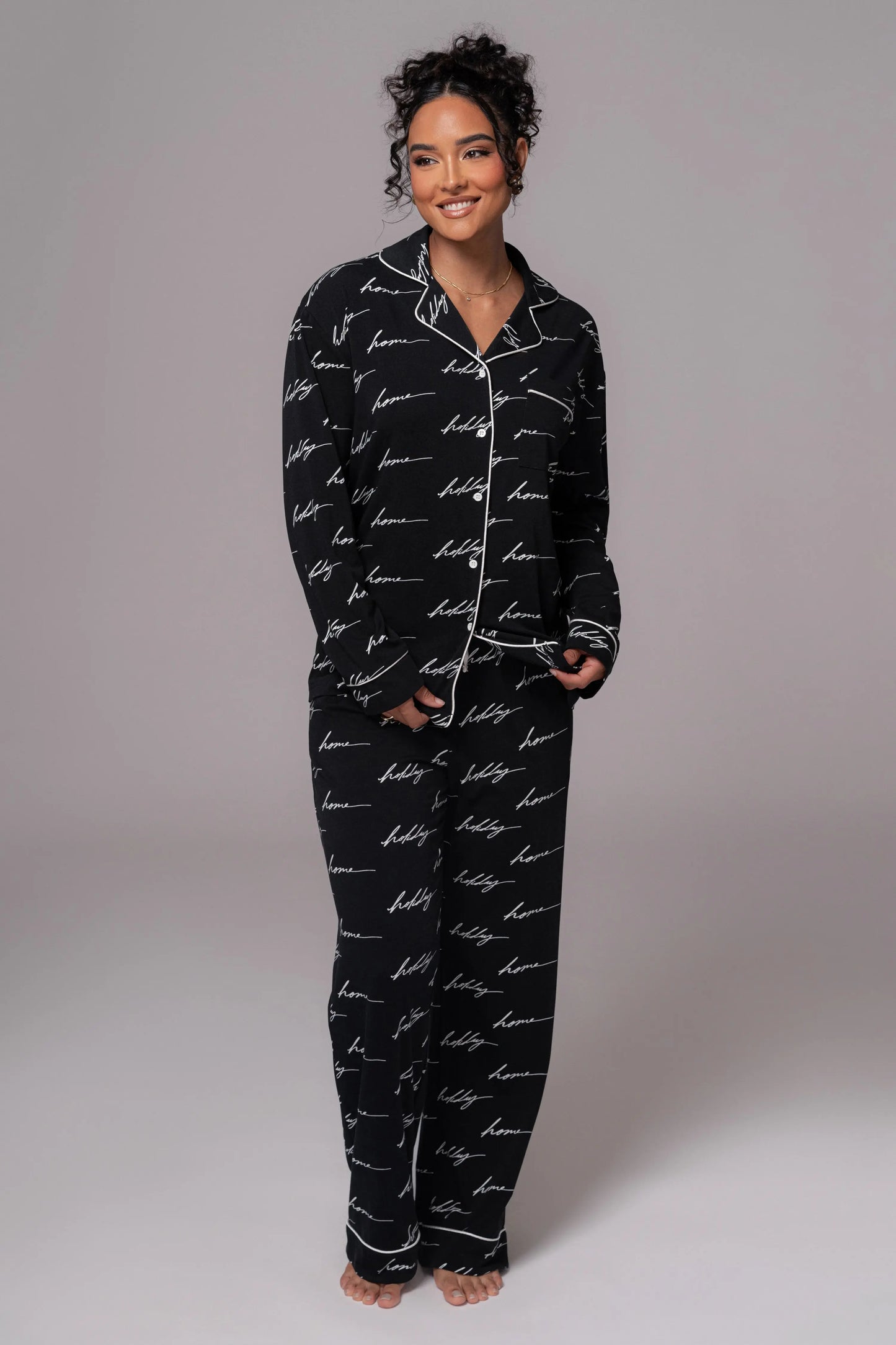 Black Home For The Holidays Adult Pajama Set JLUXLABEL