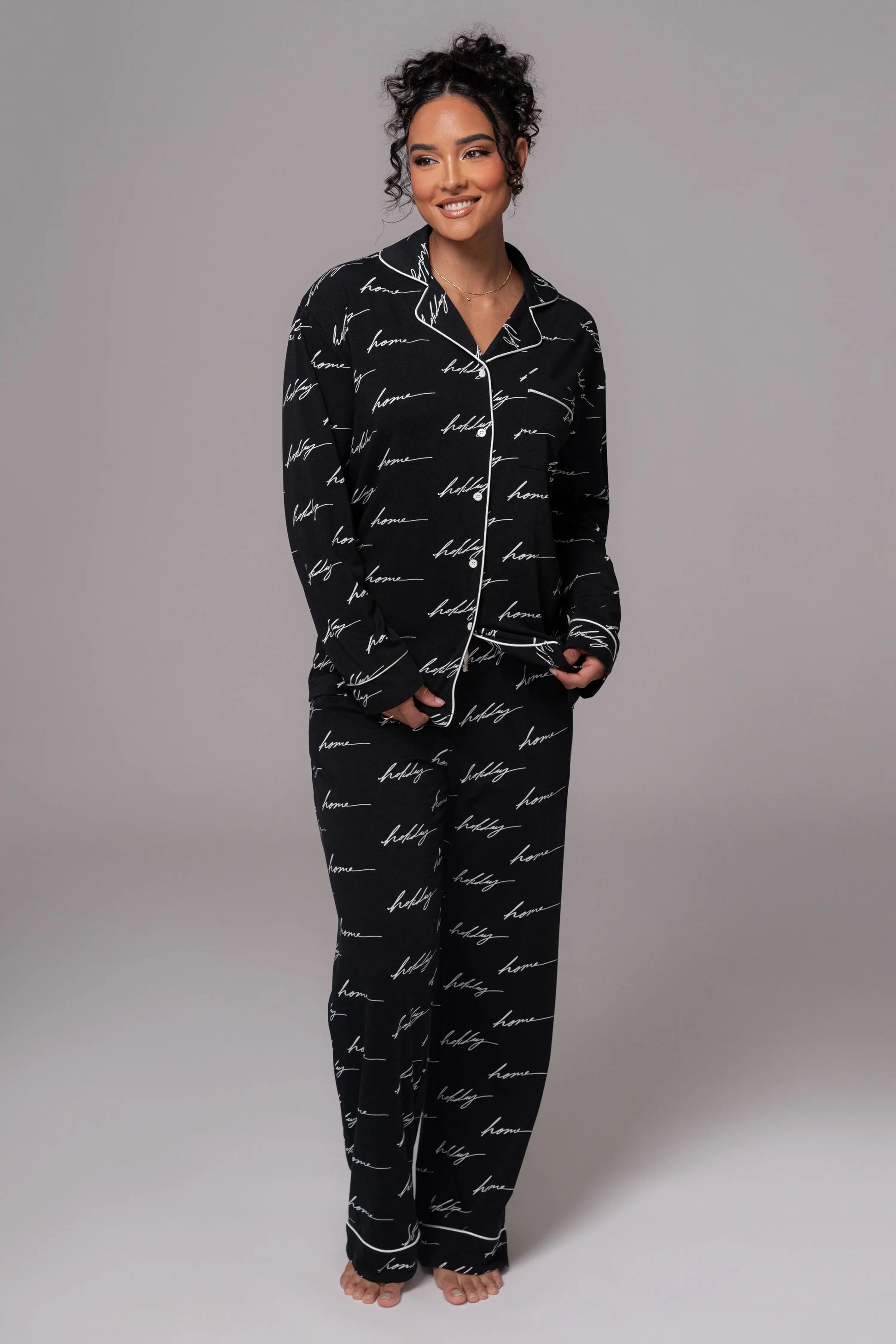 Black Home For The Holidays Adult Pajama Set JLUXLABEL