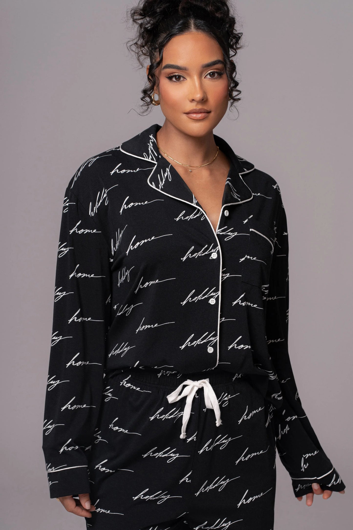 Black Home For The Holidays Adult Pajama Set JLUXLABEL