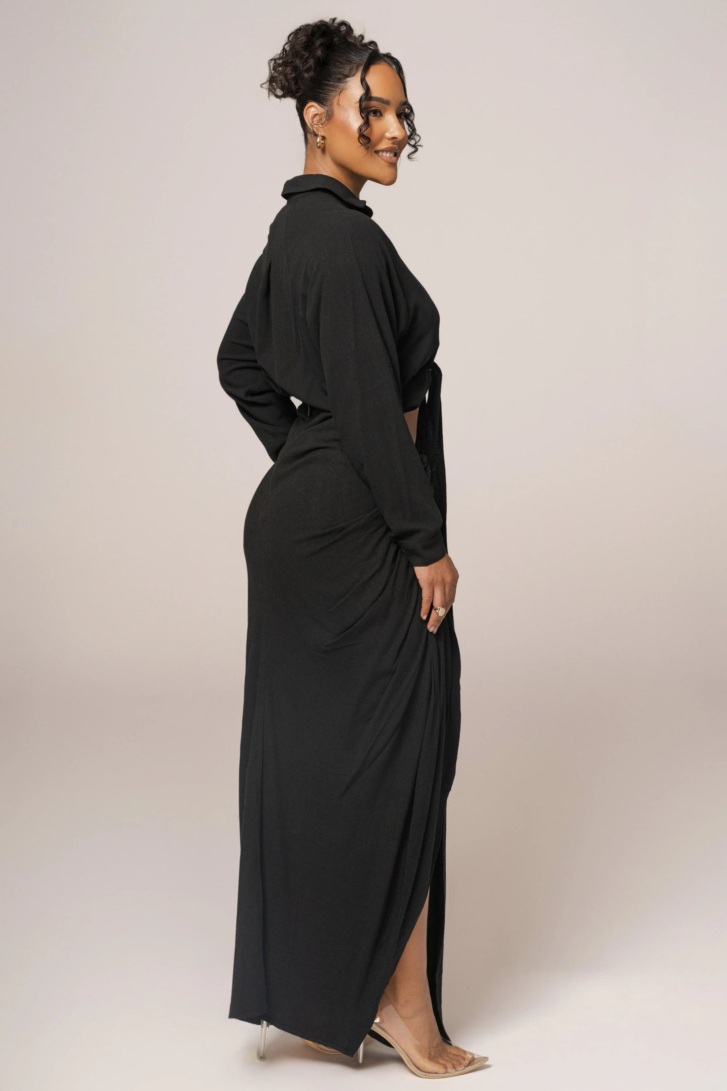 Black Soho Front Tied Woven Top JLUXLABEL