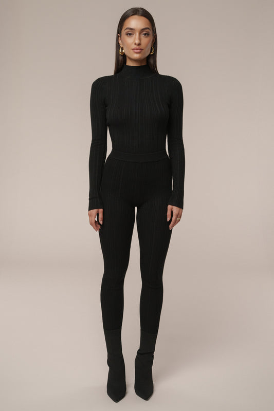 Black Ribbed High Waist Leggings