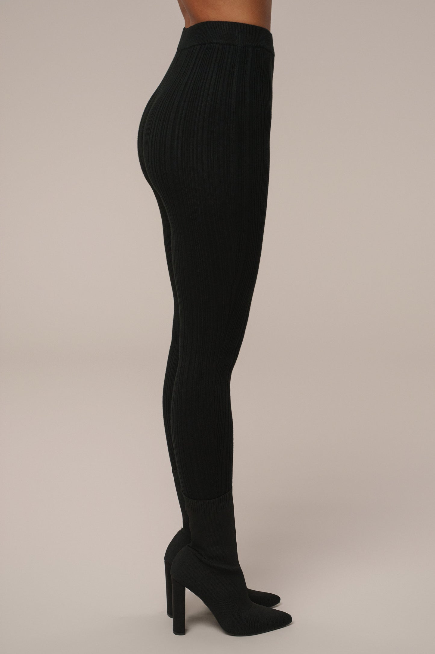 Black Ribbed High Waist Leggings