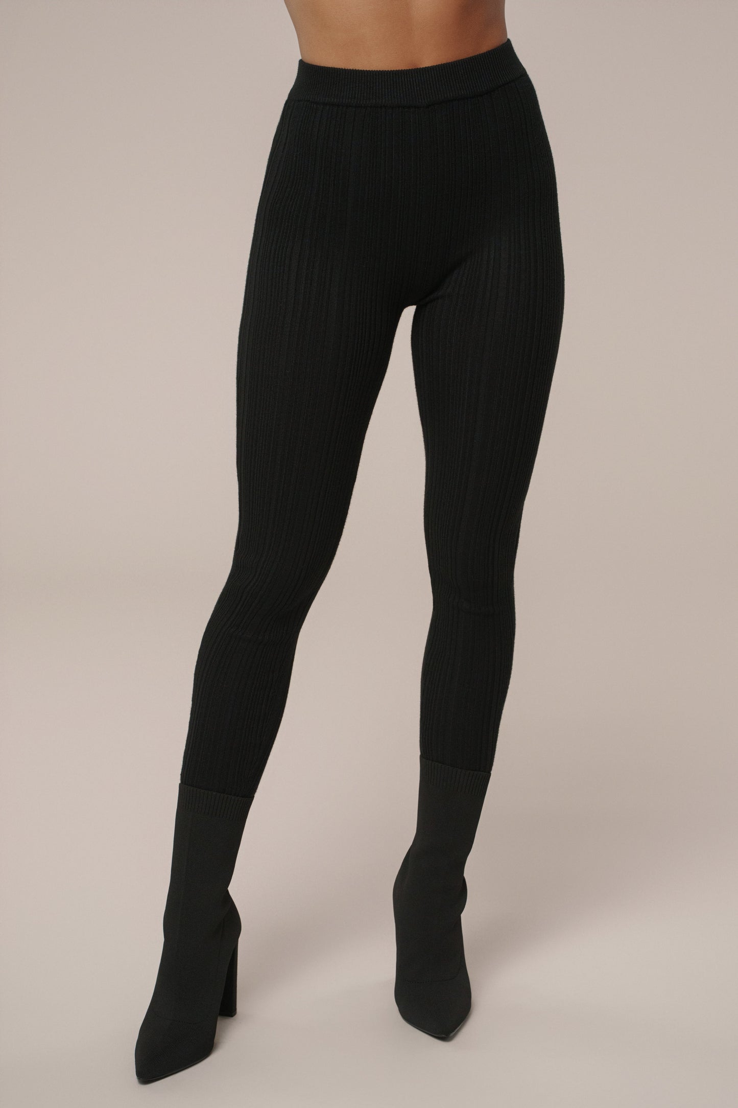 Black Ribbed High Waist Leggings