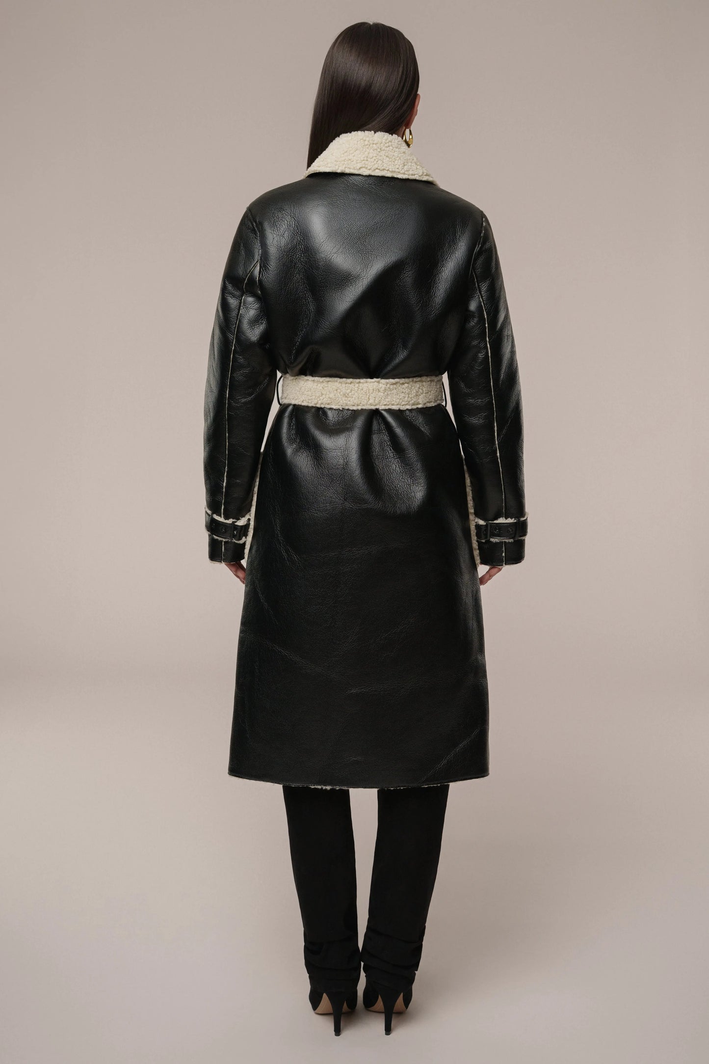 Black/Ivory Sherpa And Faux Leather Coat JLUXLABEL