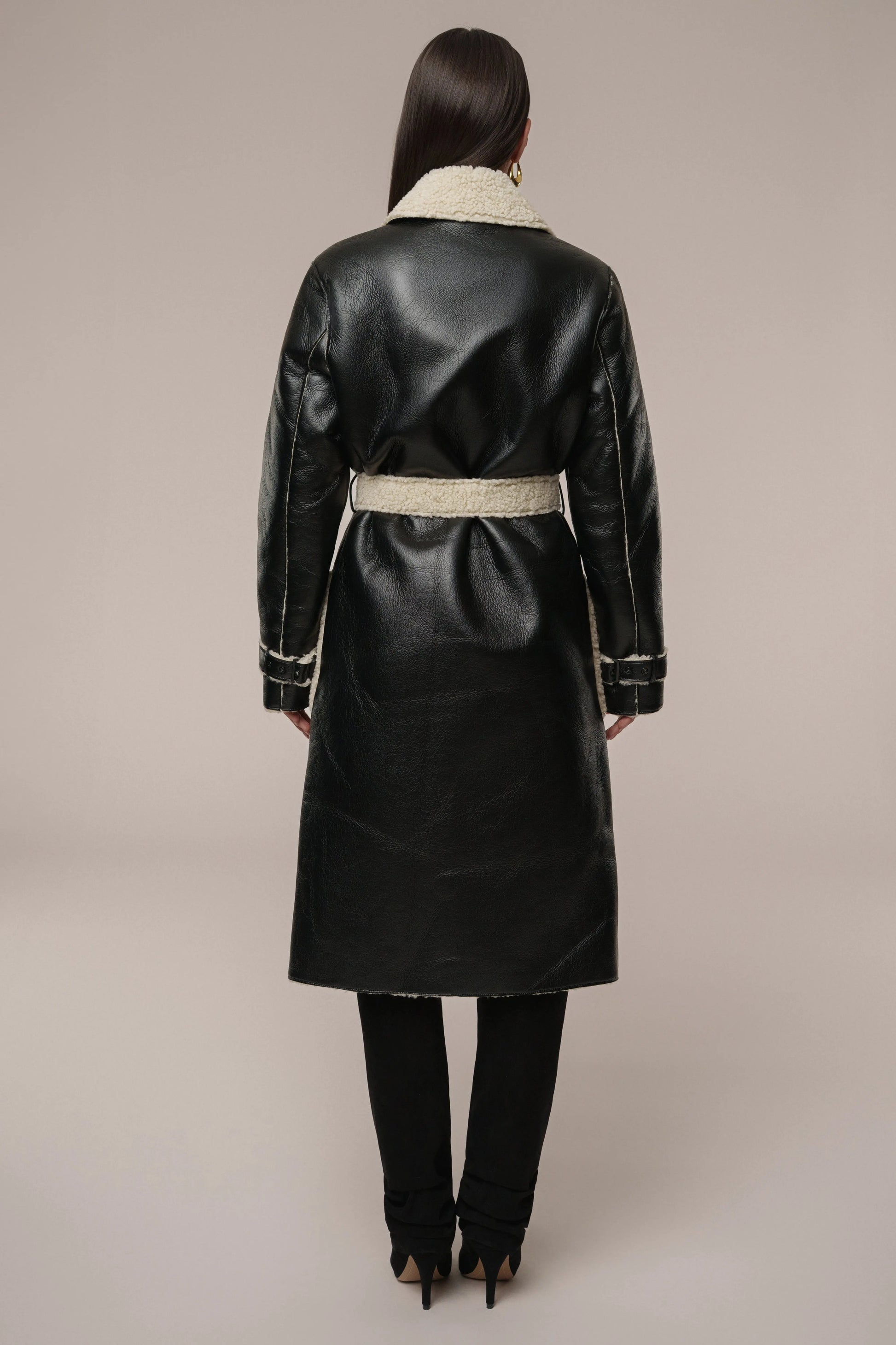 Black/Ivory Sherpa And Faux Leather Coat JLUXLABEL