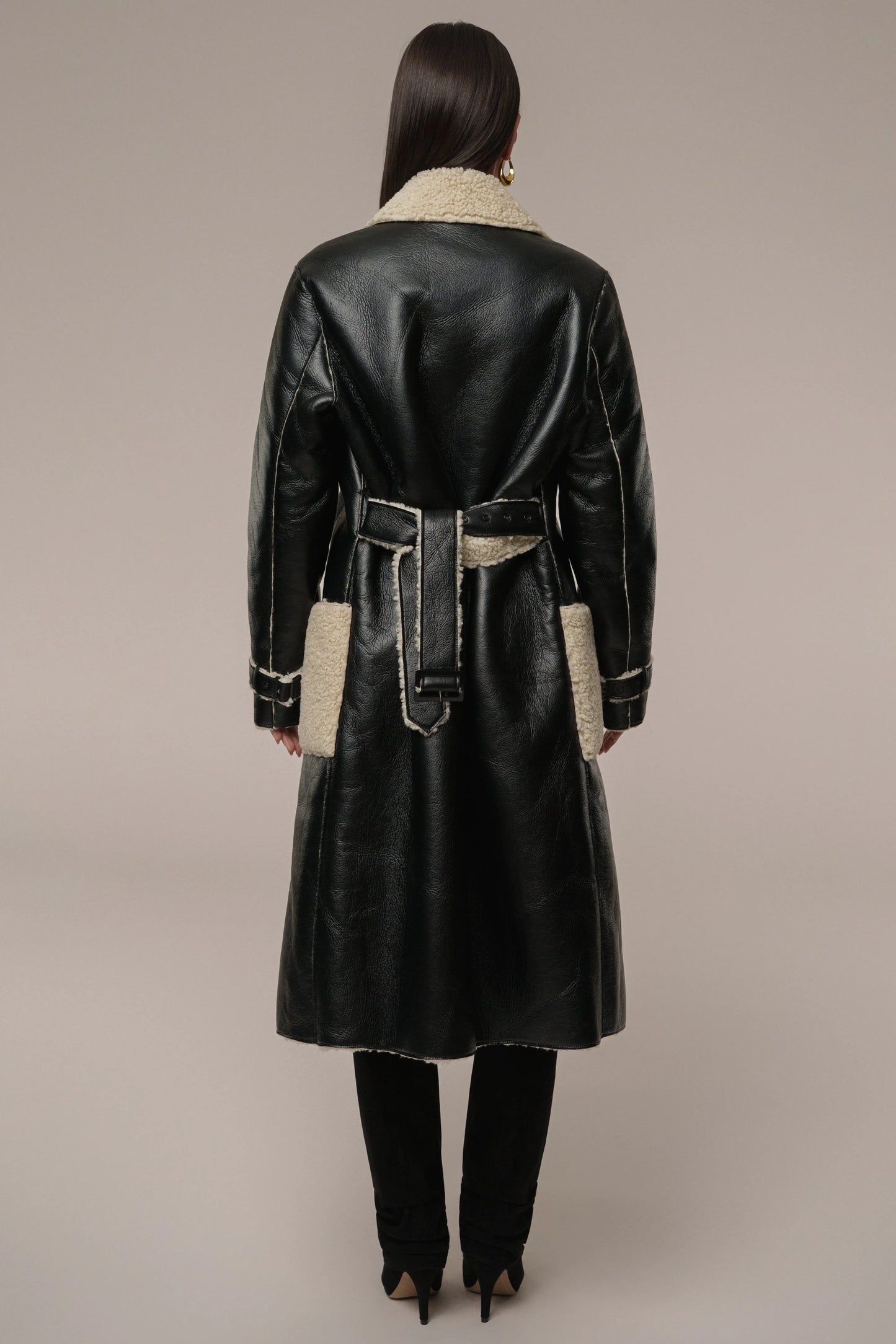 Black/Ivory Sherpa And Faux Leather Coat JLUXLABEL