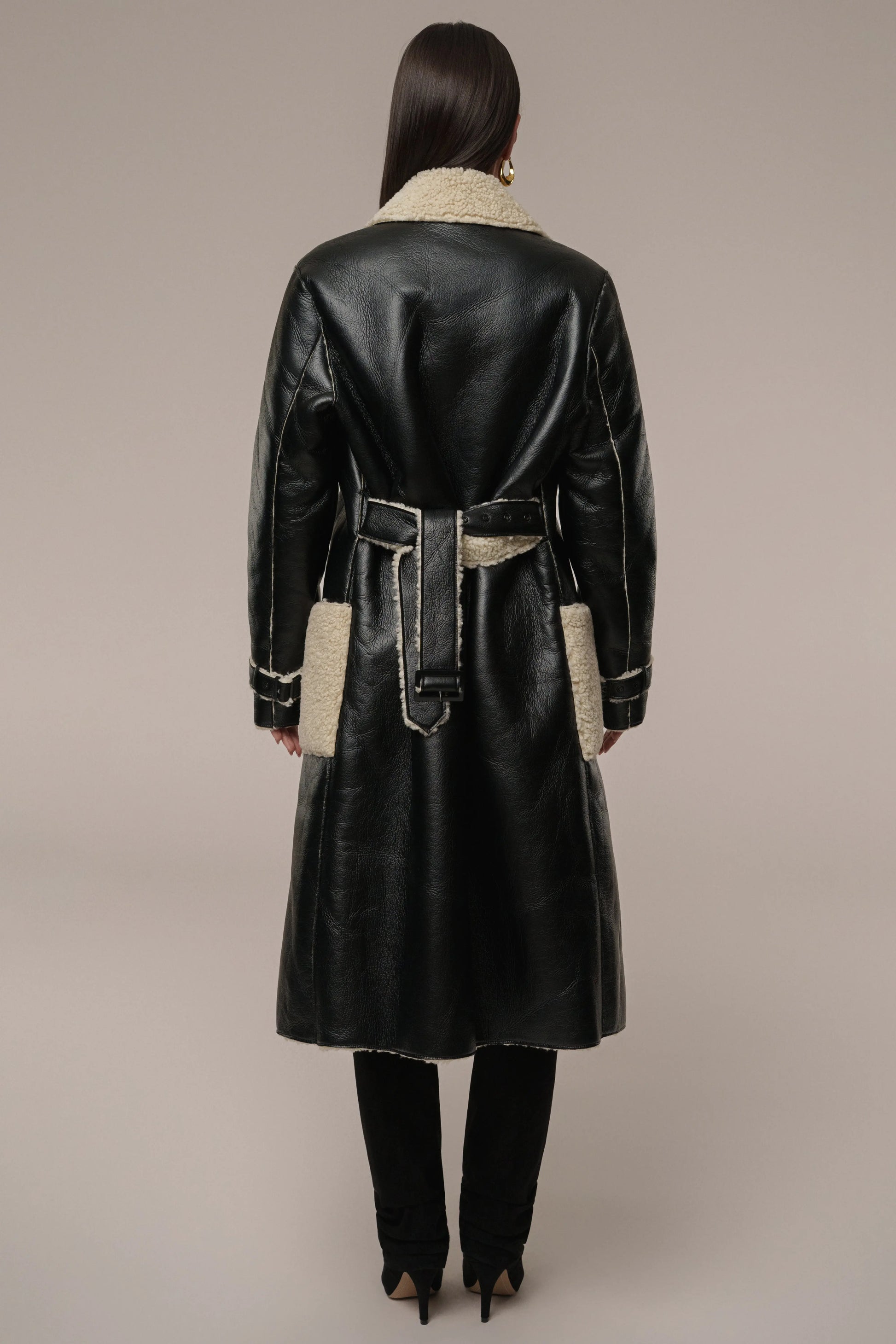 Black/Ivory Sherpa And Faux Leather Coat JLUXLABEL