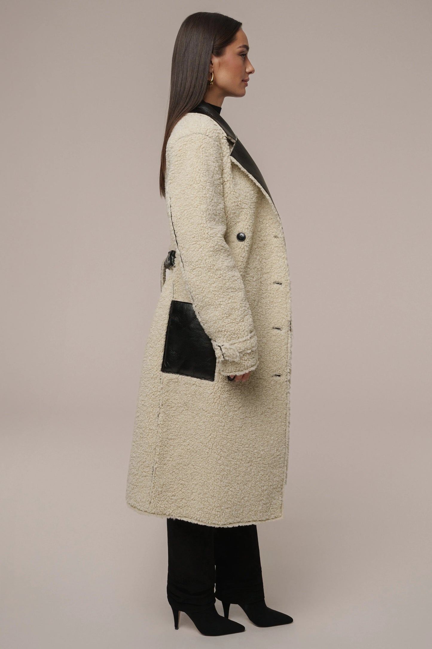 Black/Ivory Sherpa And Faux Leather Coat JLUXLABEL