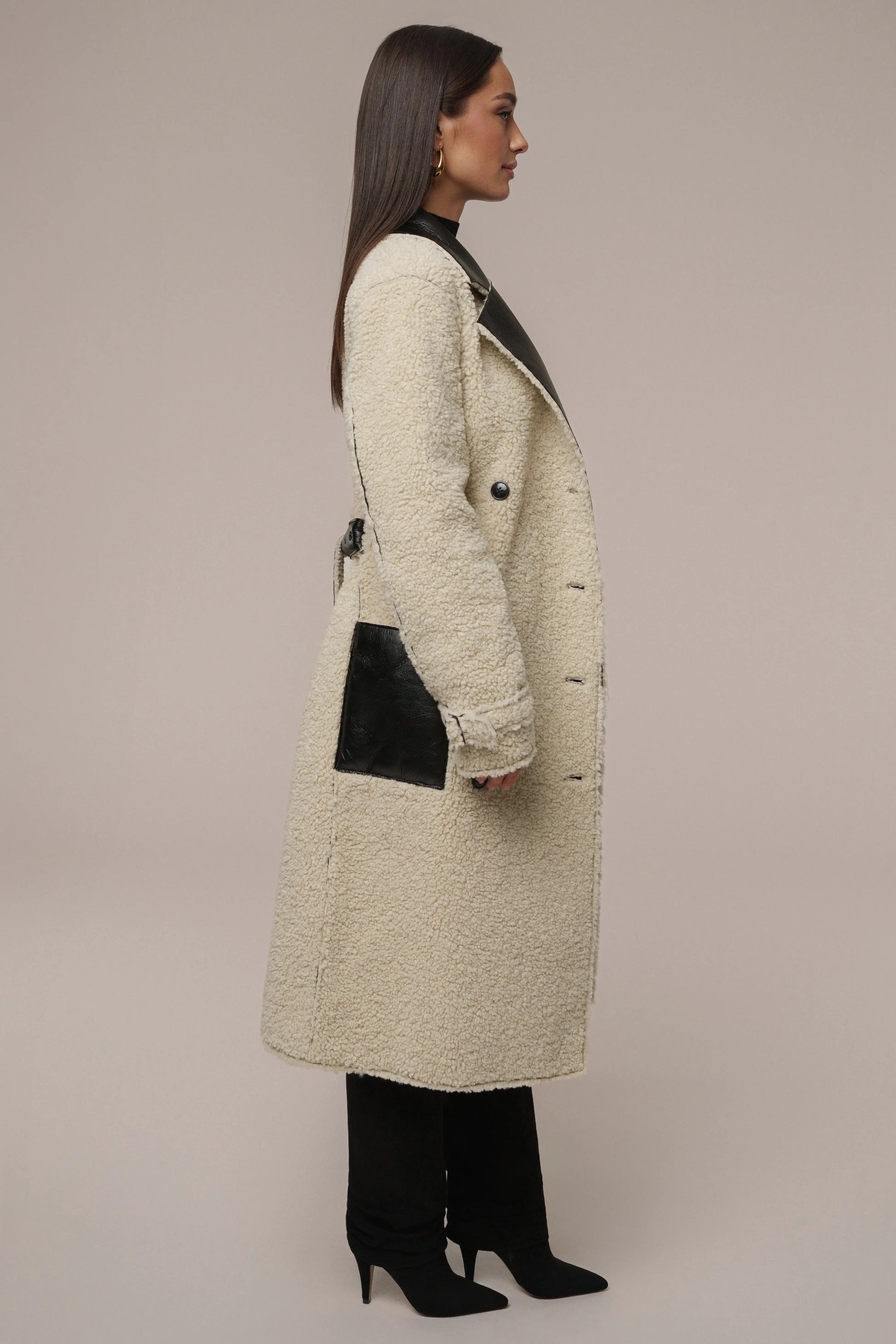 Black/Ivory Sherpa And Faux Leather Coat JLUXLABEL