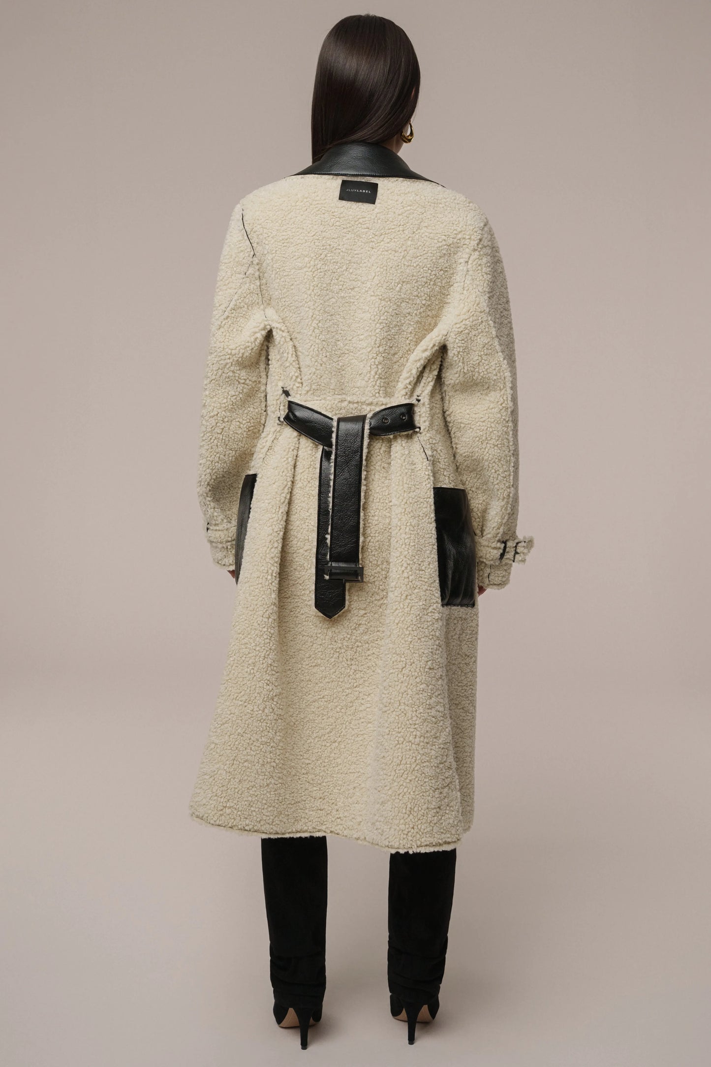 Black/Ivory Sherpa And Faux Leather Coat JLUXLABEL