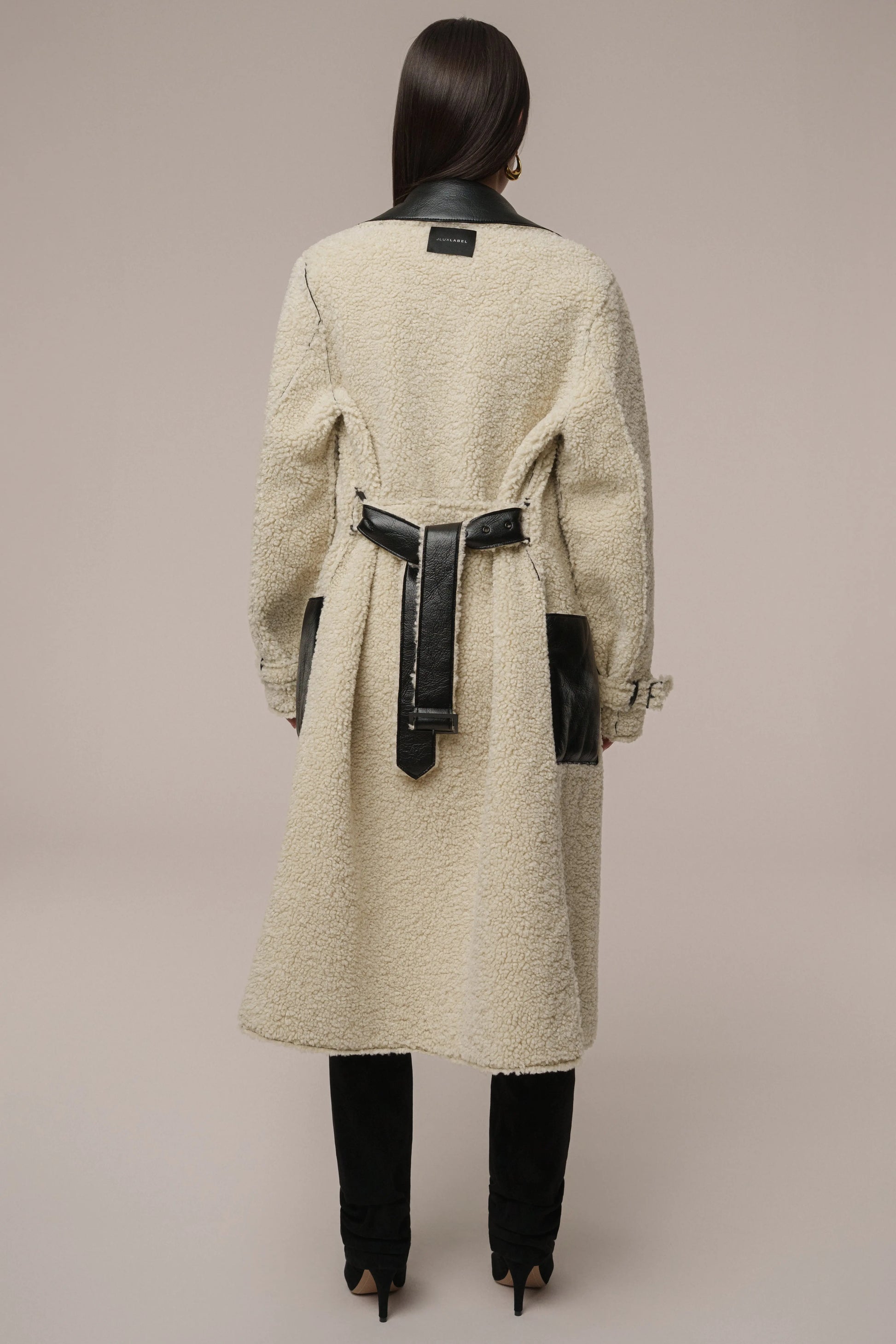 Black/Ivory Sherpa And Faux Leather Coat JLUXLABEL