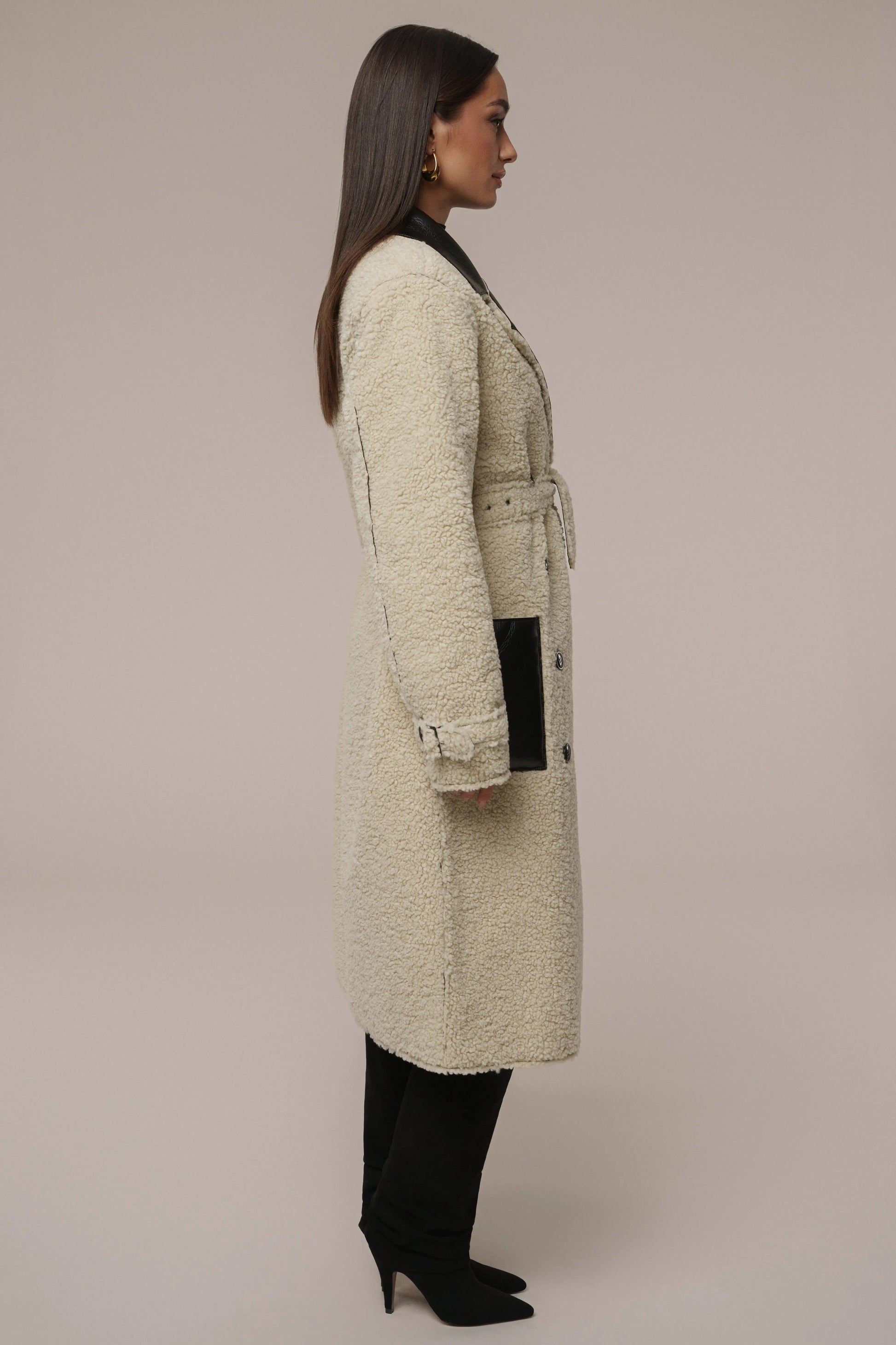 Black/Ivory Sherpa And Faux Leather Coat JLUXLABEL