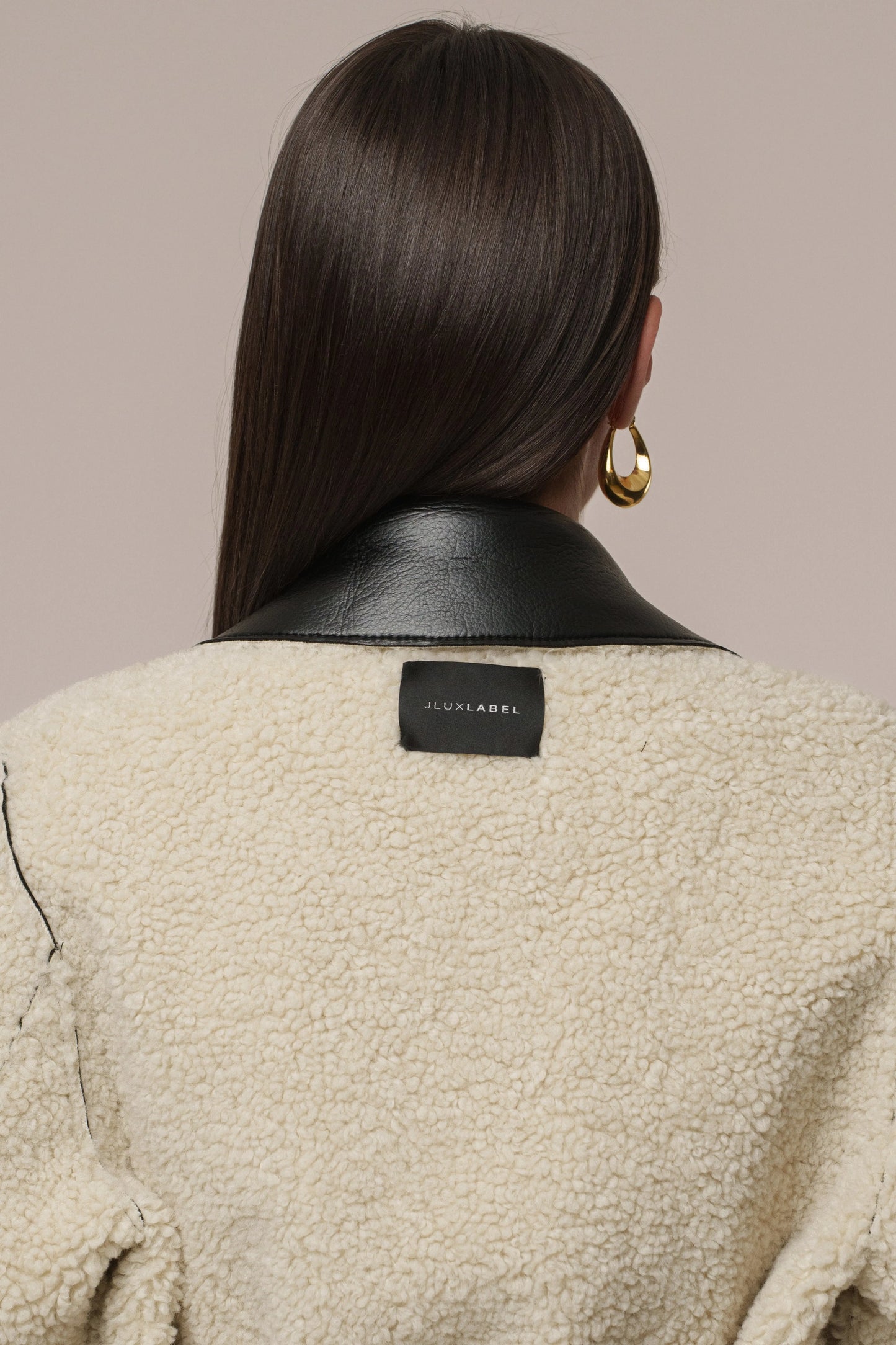 Black/Ivory Sherpa And Faux Leather Coat JLUXLABEL