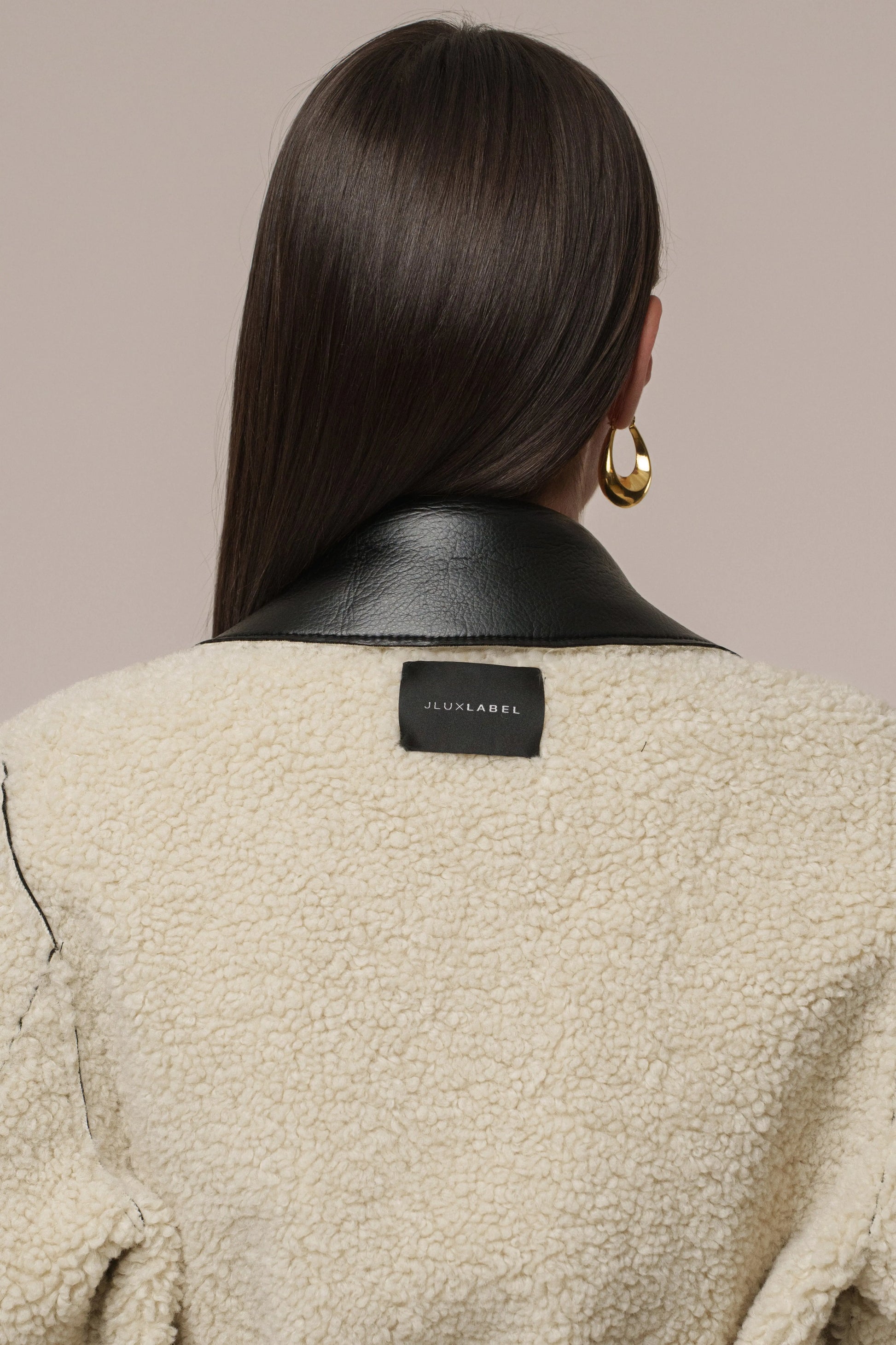 Black/Ivory Sherpa And Faux Leather Coat JLUXLABEL