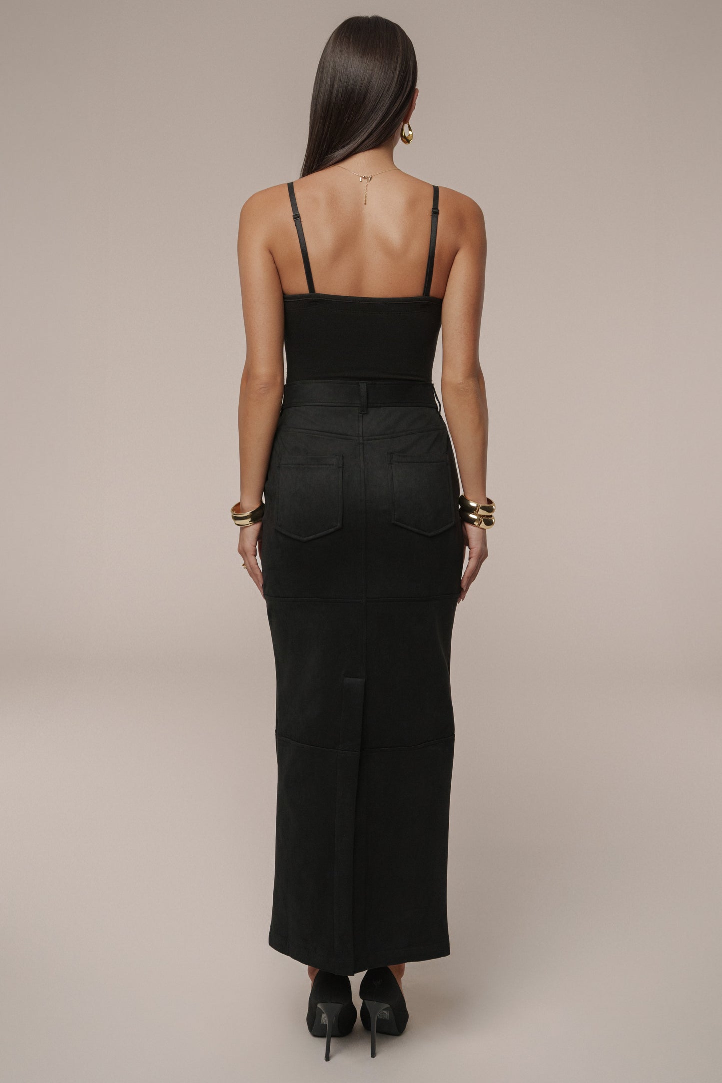 Black Joy Suede Maxi Skirt