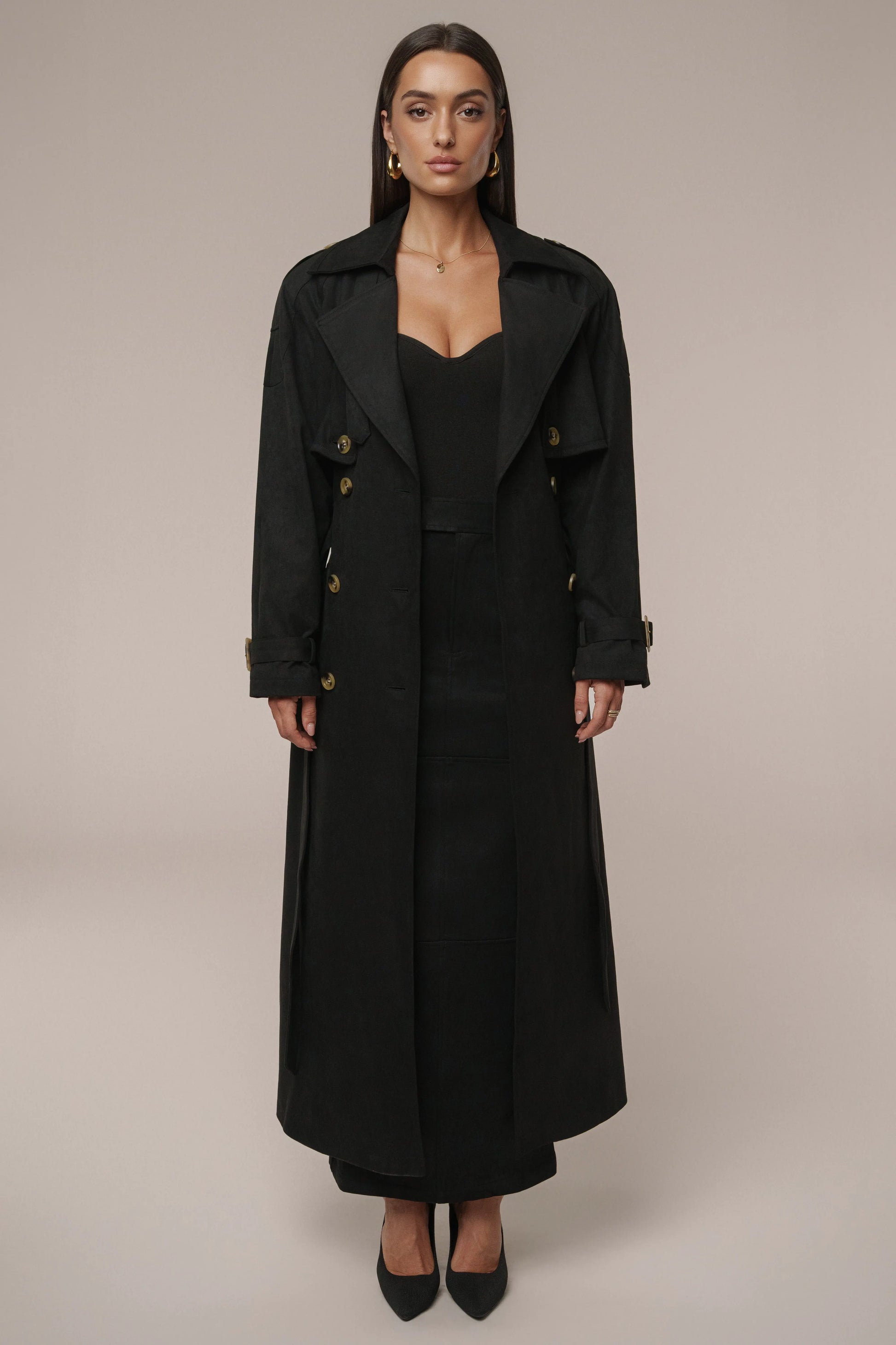 Black Elite Suede Coat JLUXLABEL