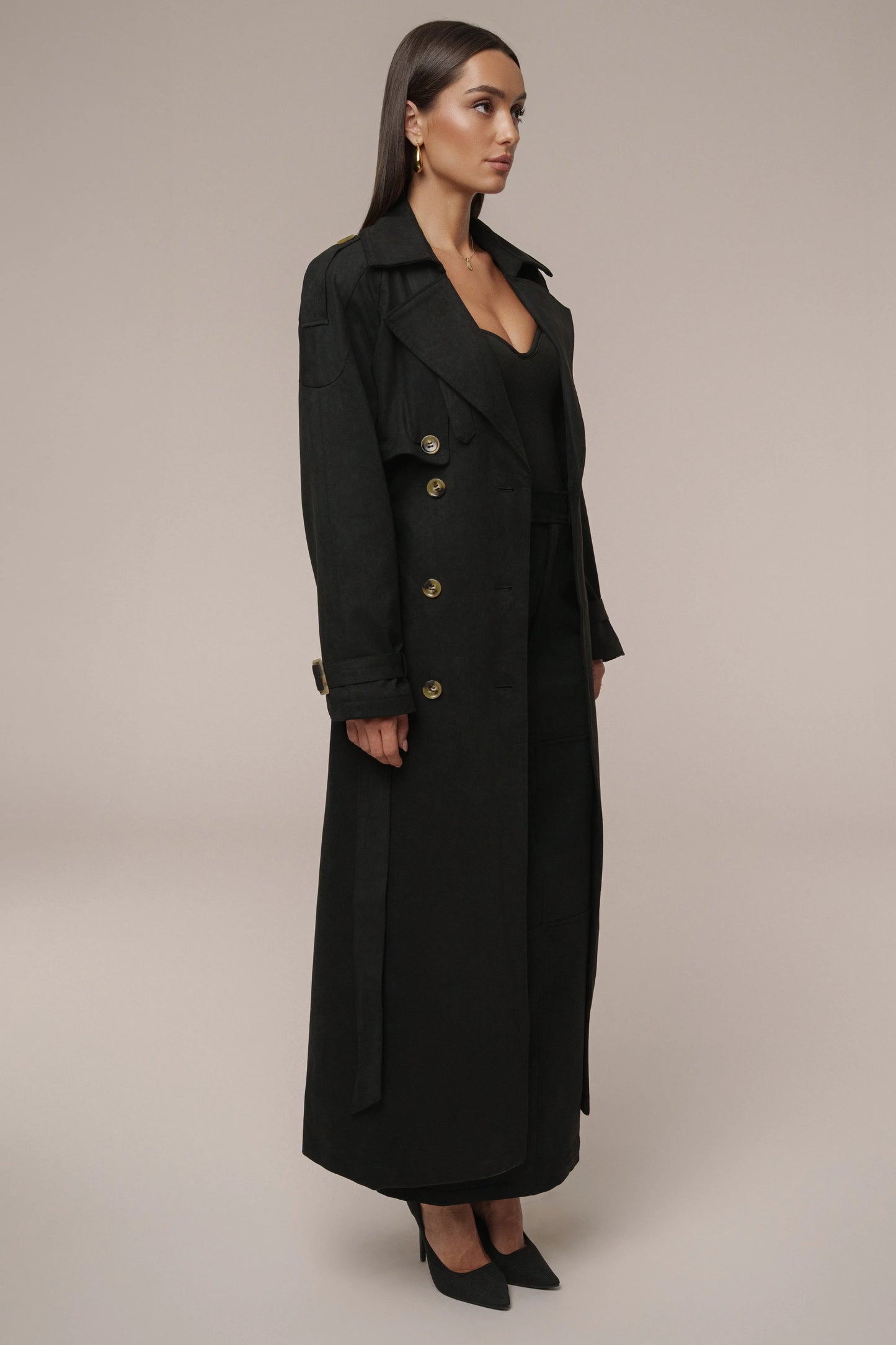 Black Elite Suede Coat JLUXLABEL