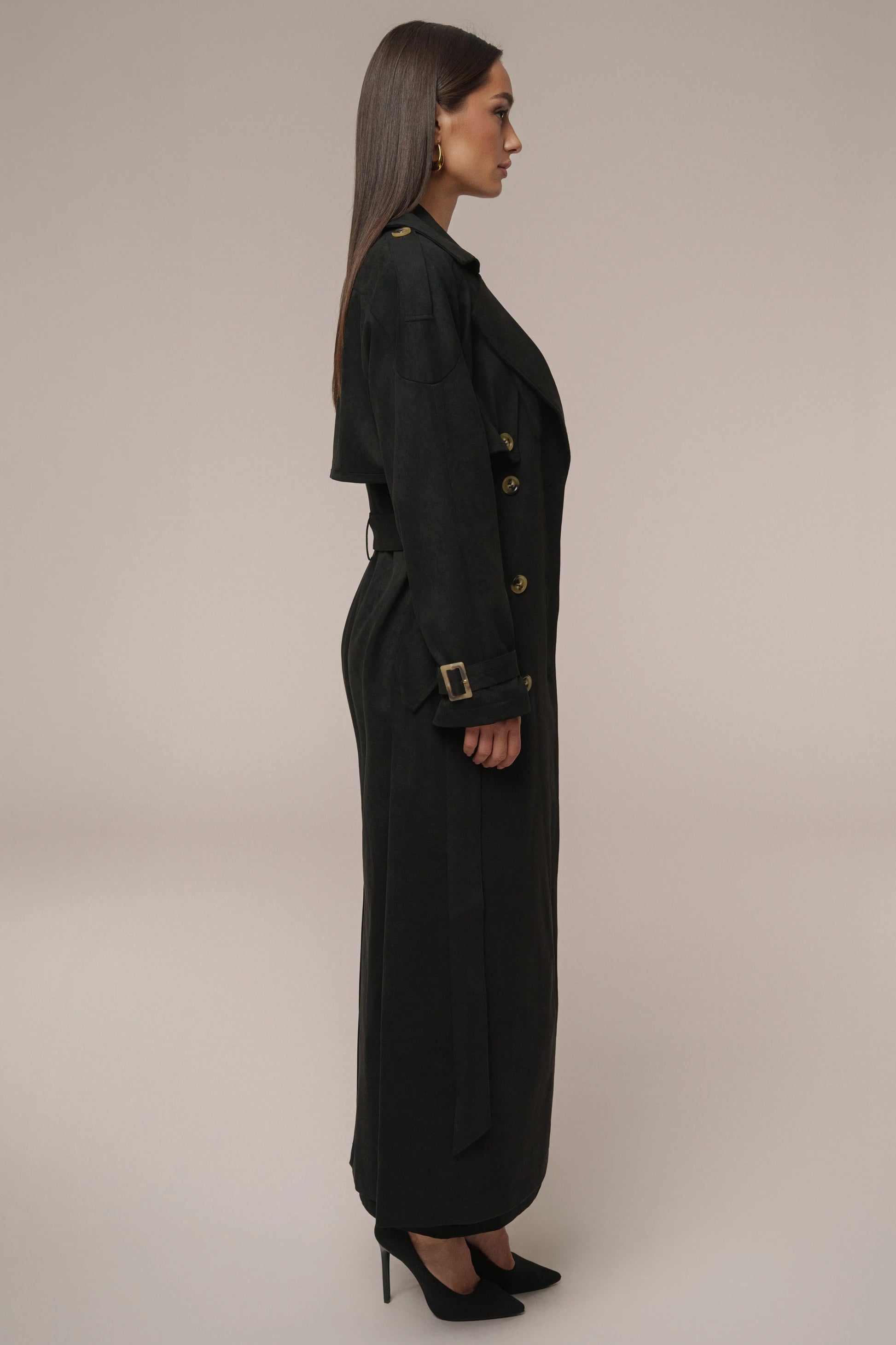Black Elite Suede Coat JLUXLABEL