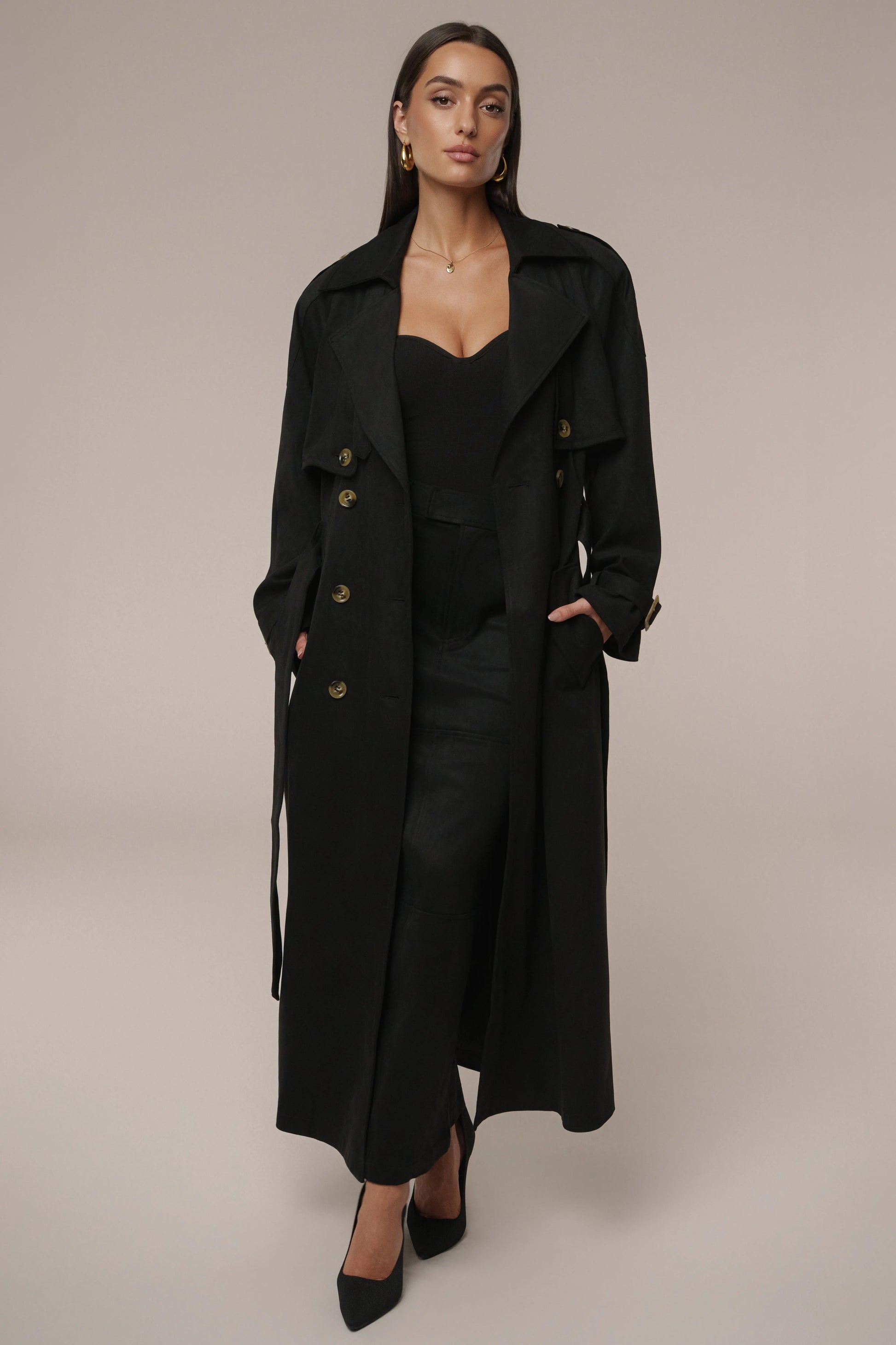 Black Elite Suede Coat JLUXLABEL