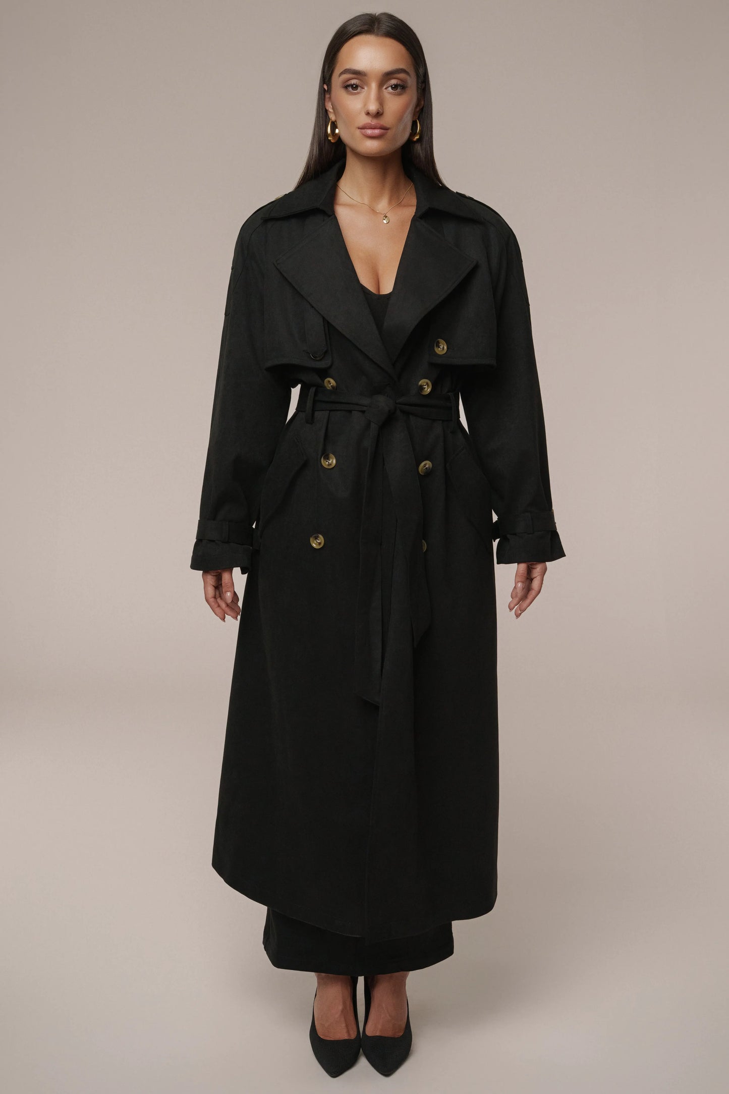 Black Elite Suede Coat JLUXLABEL