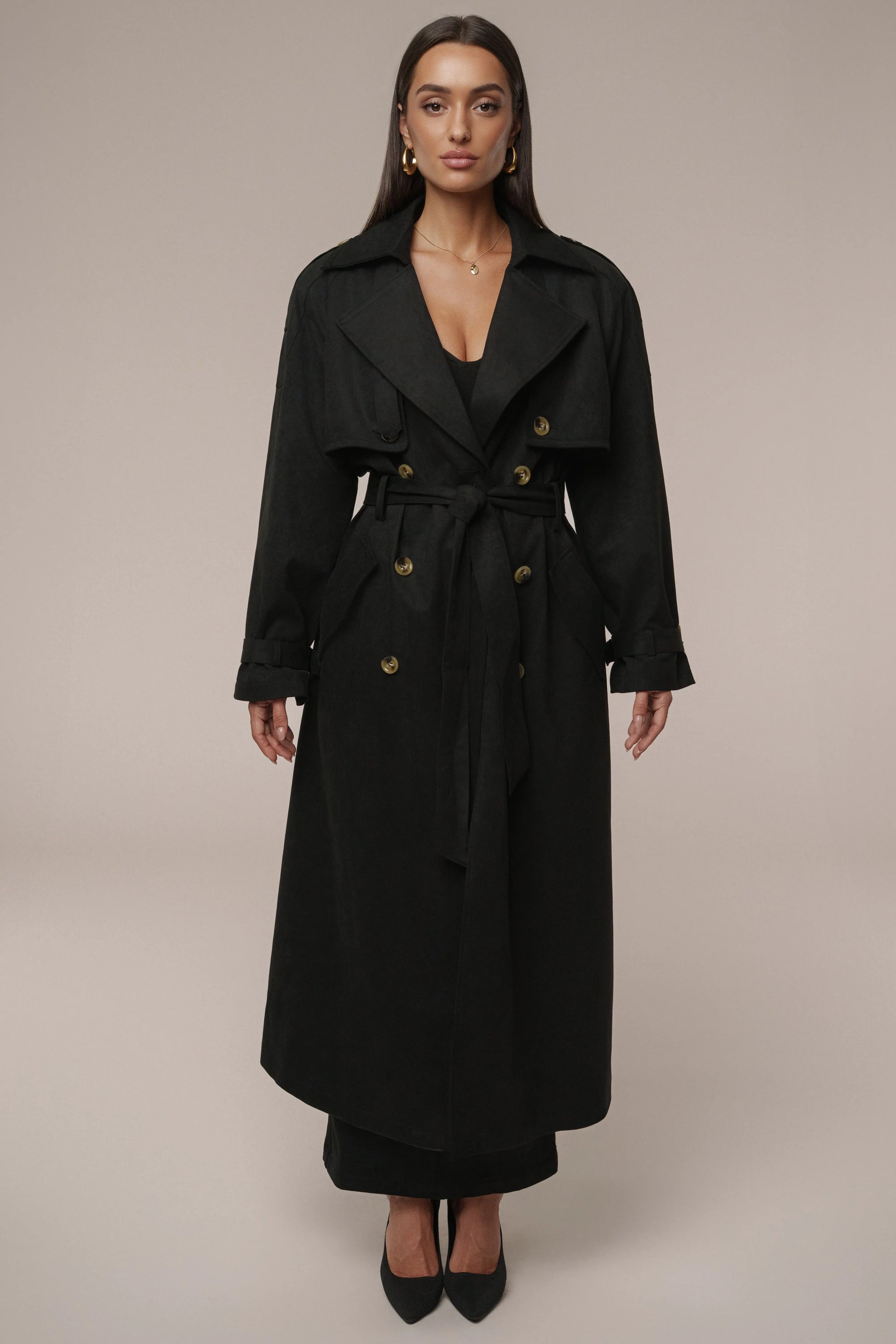 Black Elite Suede Coat JLUXLABEL